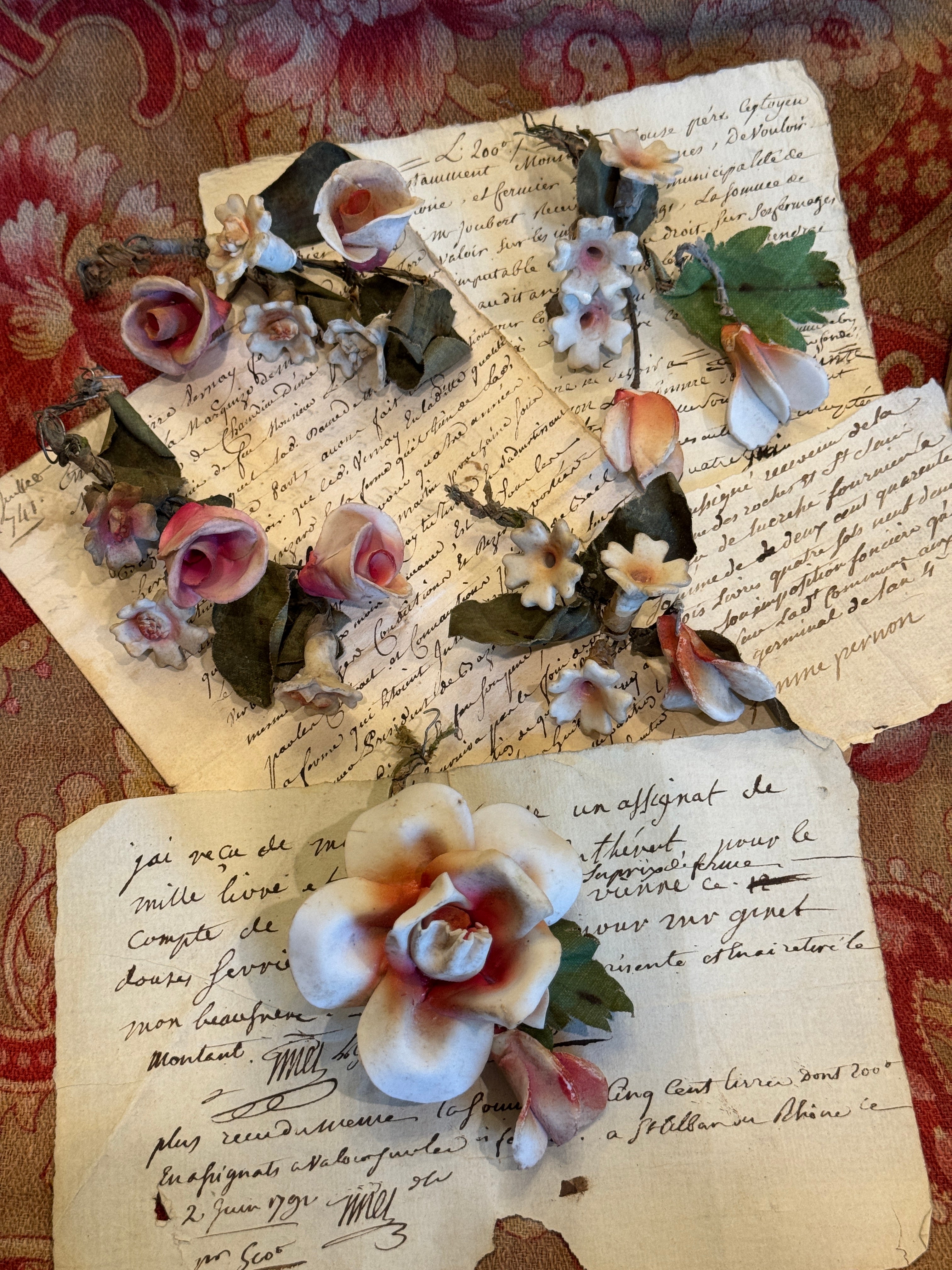 Antique French Porcelain Bisque Flowers - Napoleon III