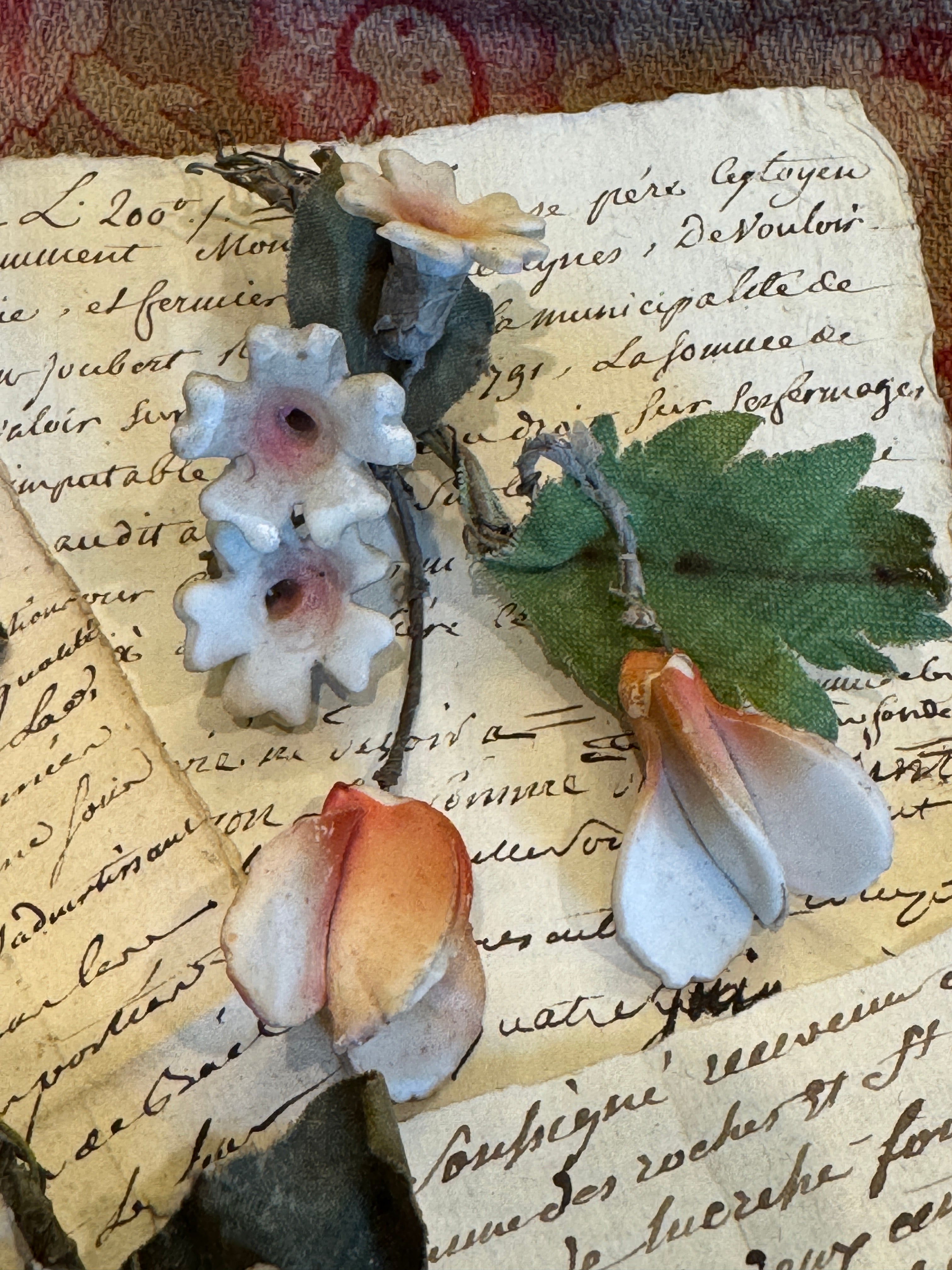 Antique French Porcelain Bisque Flowers - Napoleon III