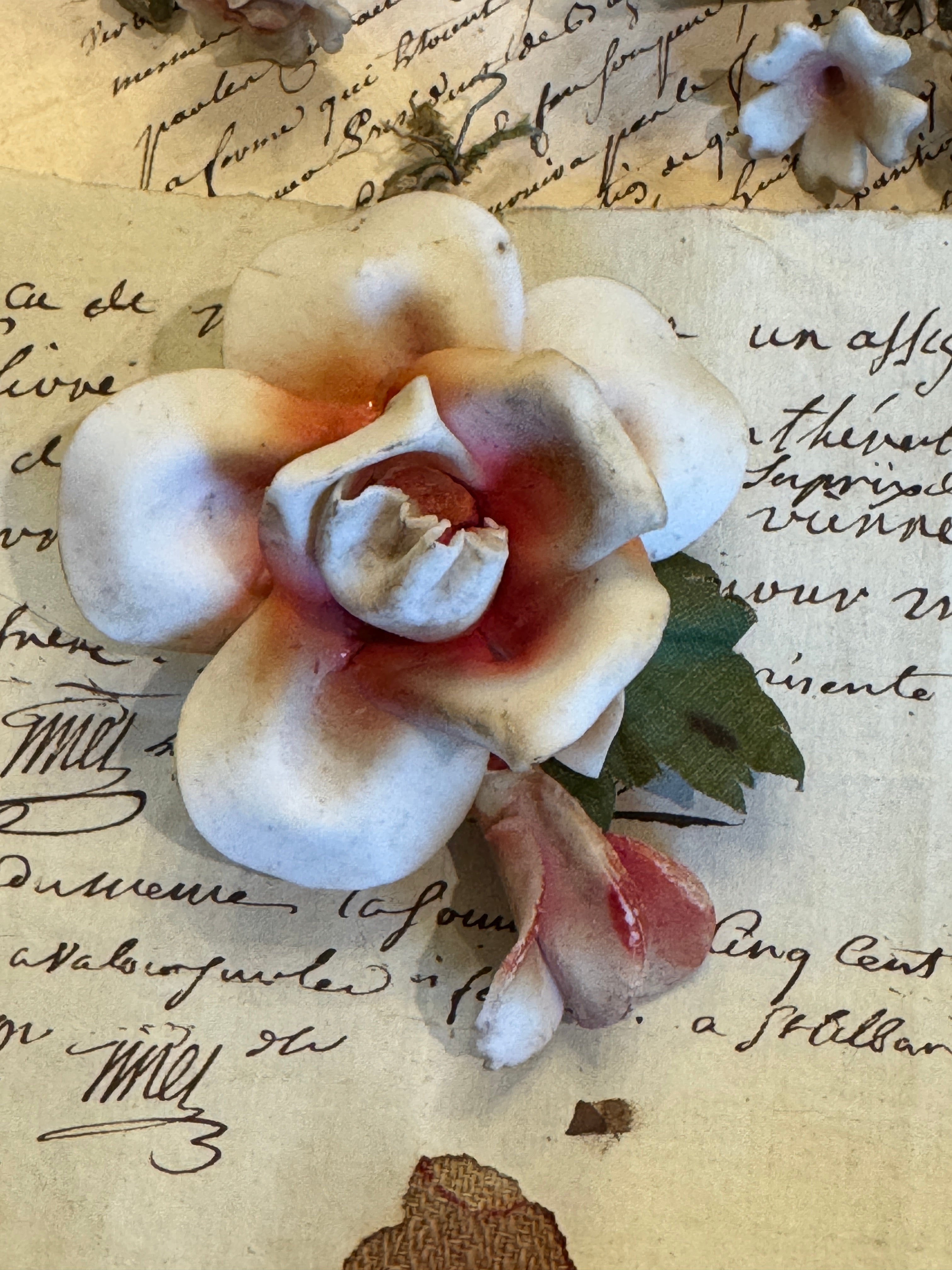 Antique French Porcelain Bisque Flowers - Napoleon III