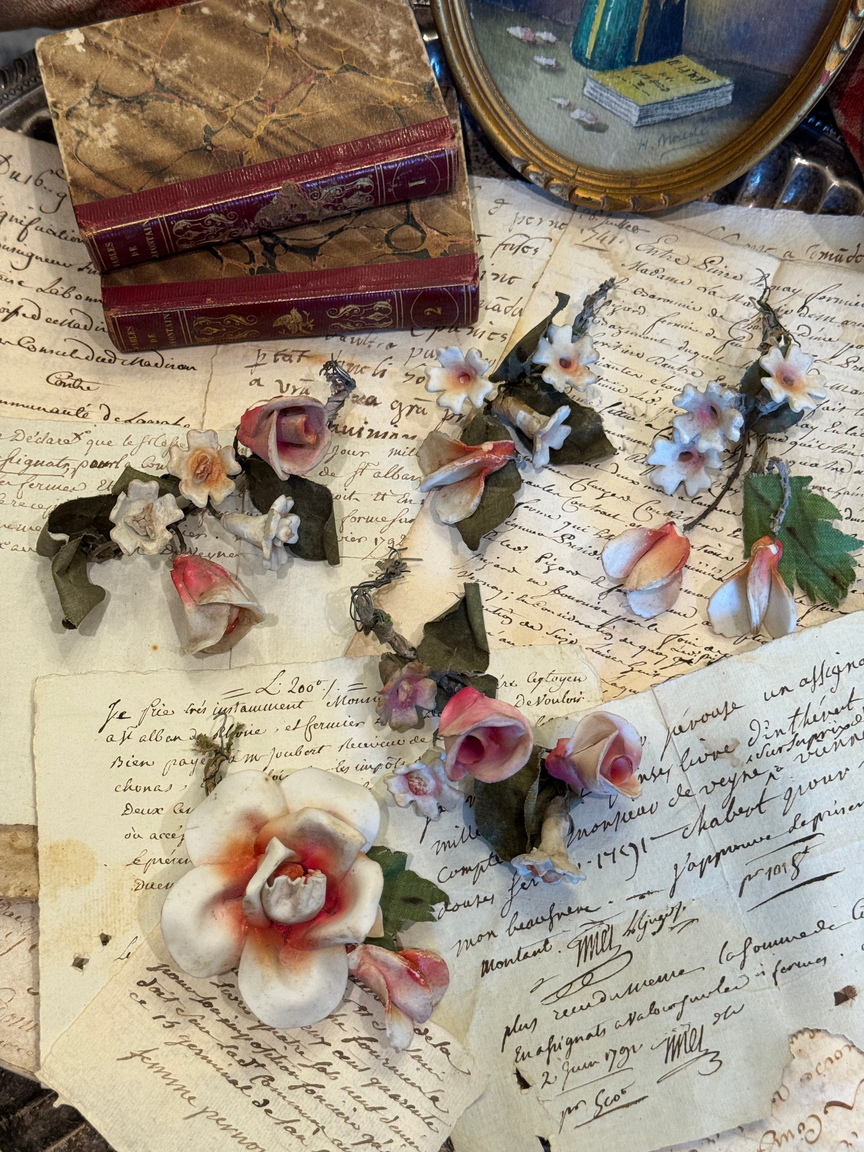 Antique French Porcelain Bisque Flowers - Napoleon III