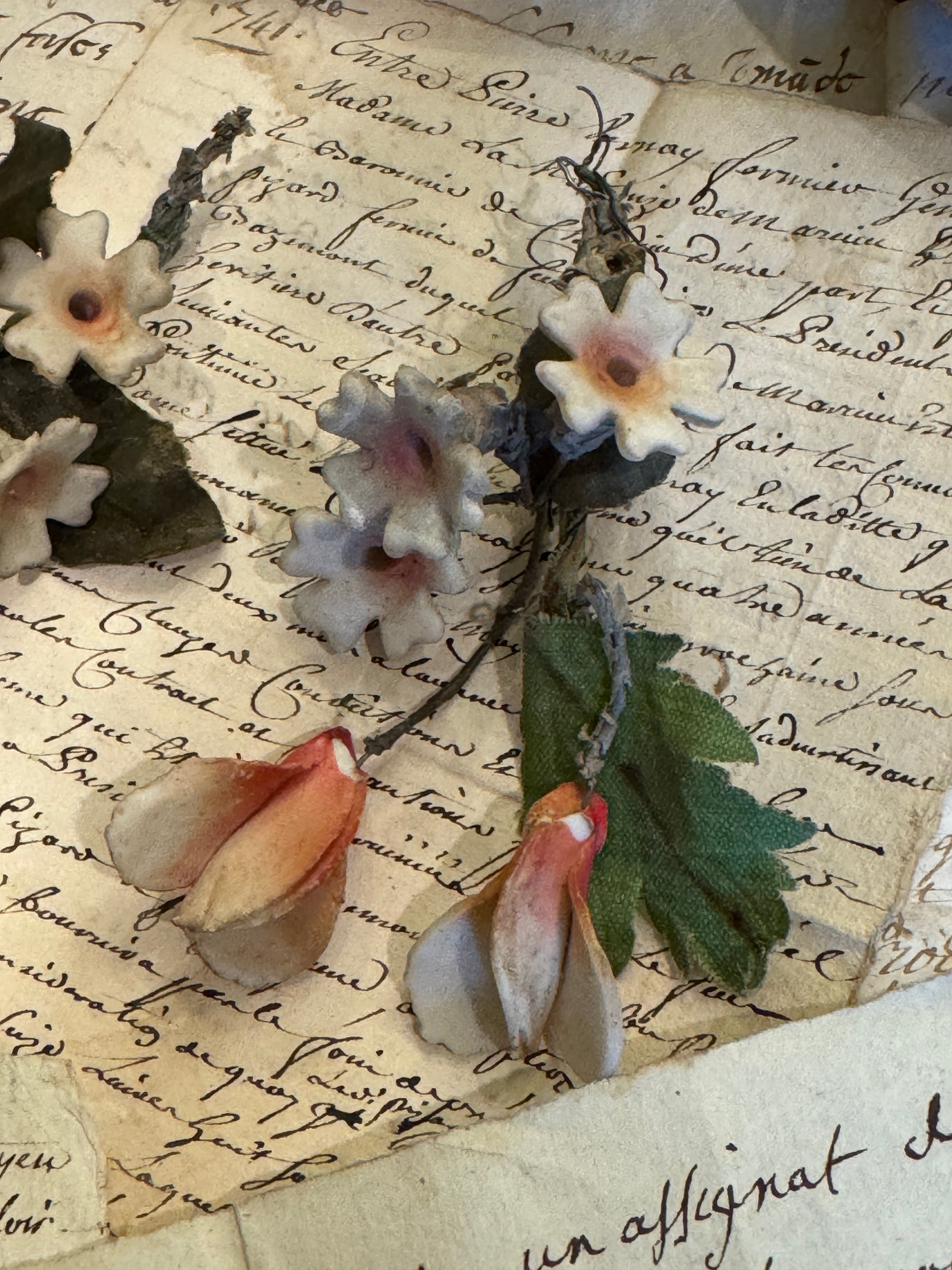 Antique French Porcelain Bisque Flowers - Napoleon III