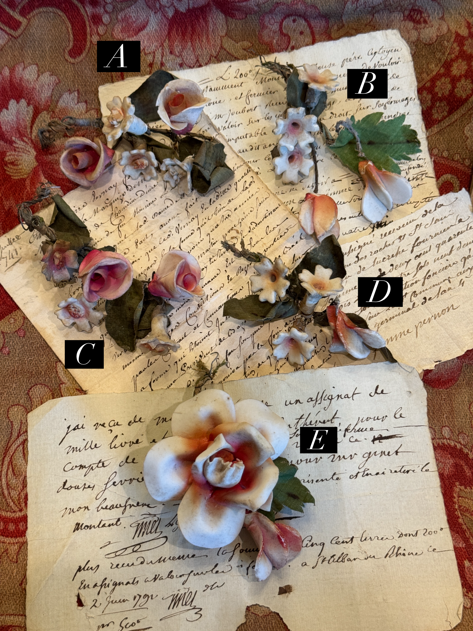 Antique French Porcelain Bisque Flowers - Napoleon III