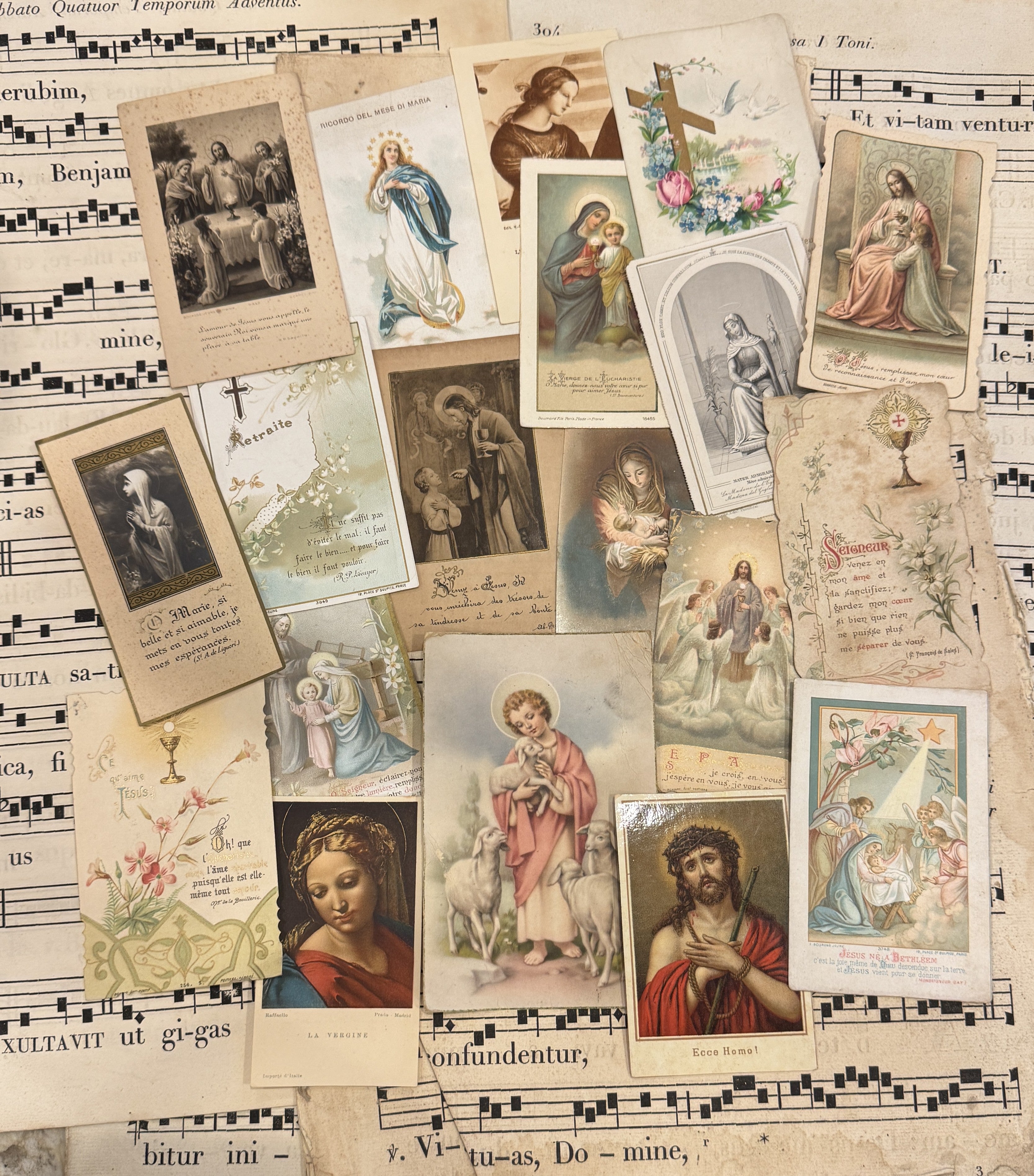 Set of 19 - 19th - 20th C French Religious Holy Cards