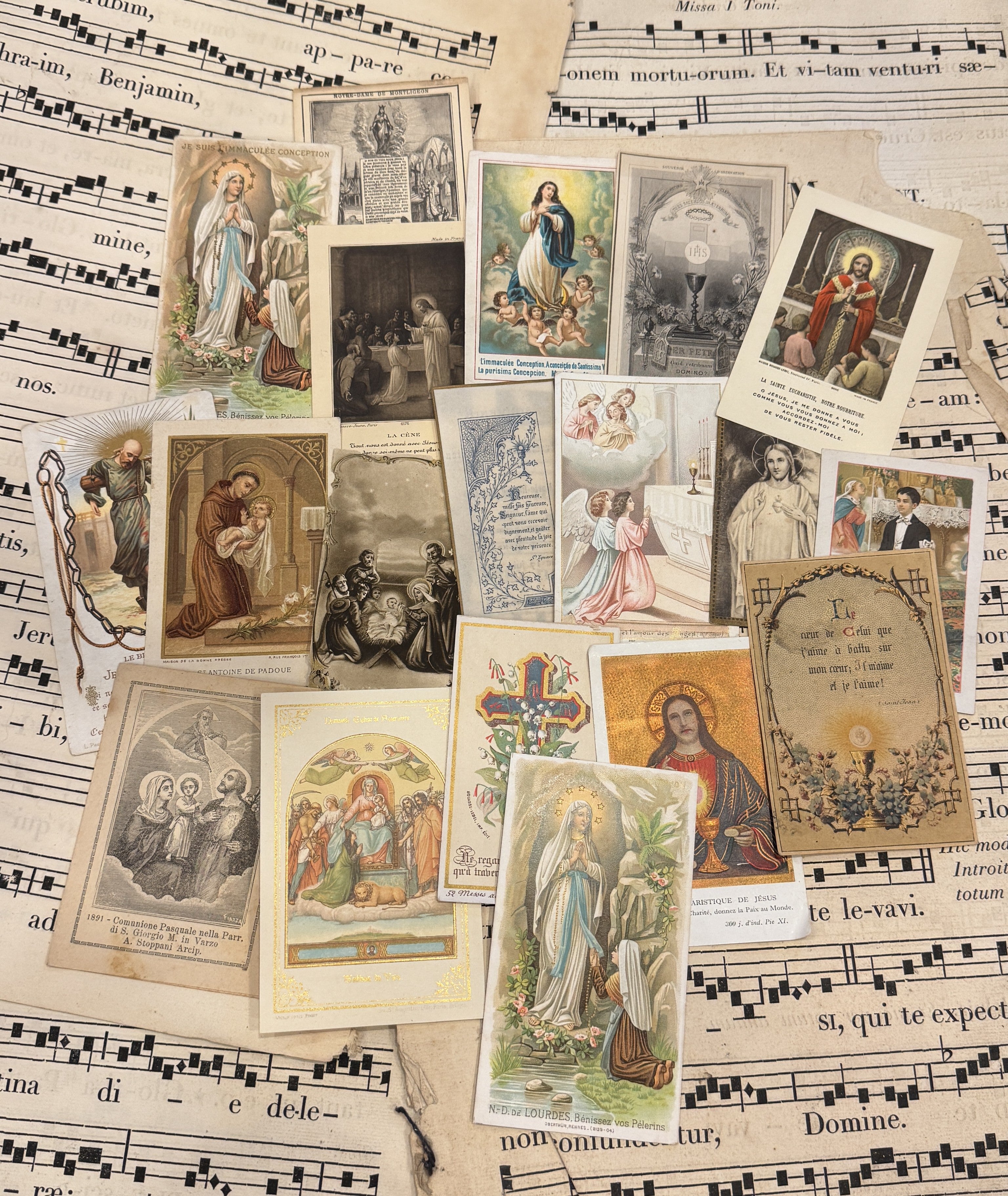 Set of 19 - 19th - 20th C French Religious Holy Cards
