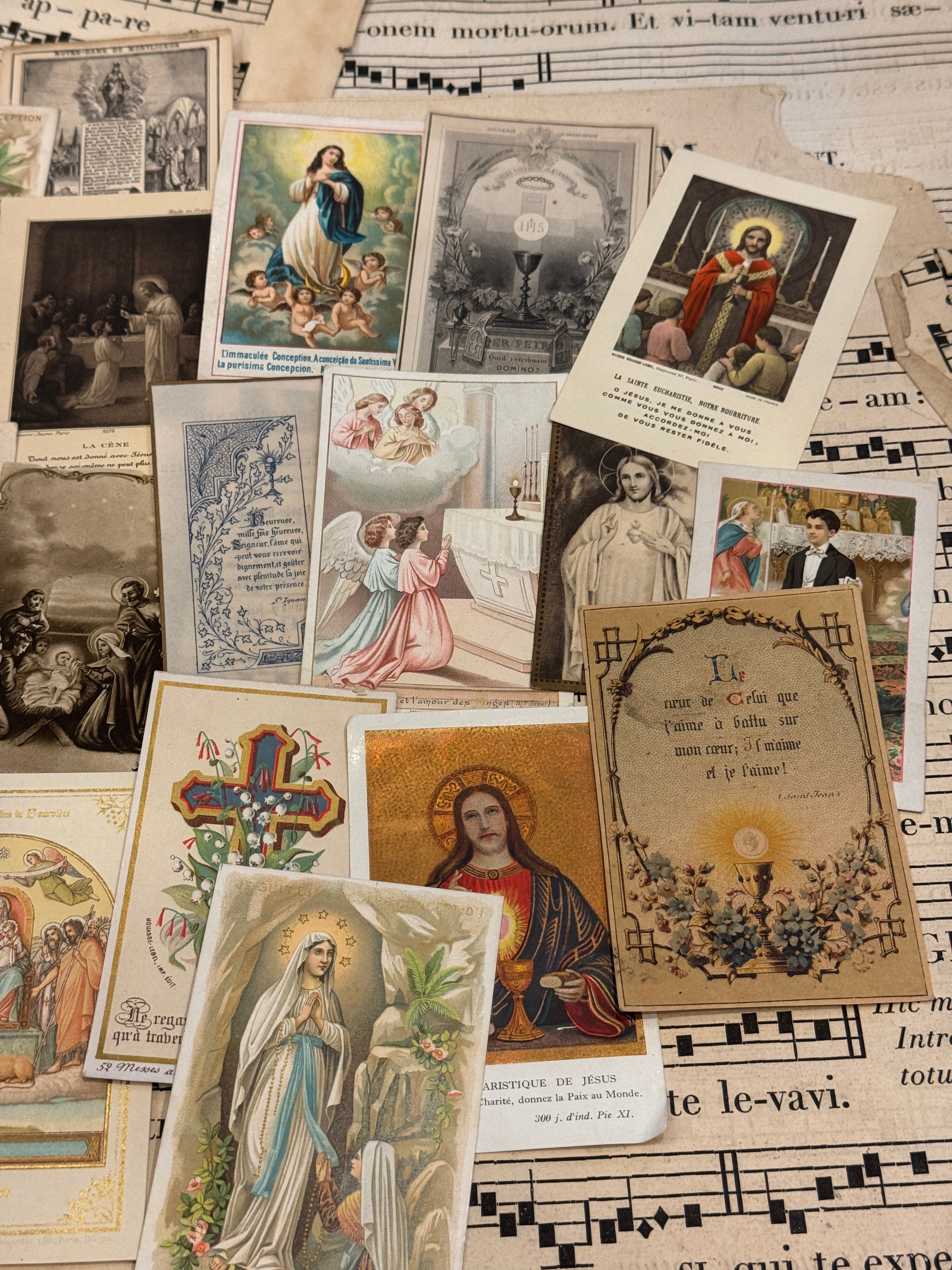 Set of 19 - 19th - 20th C French Religious Holy Cards