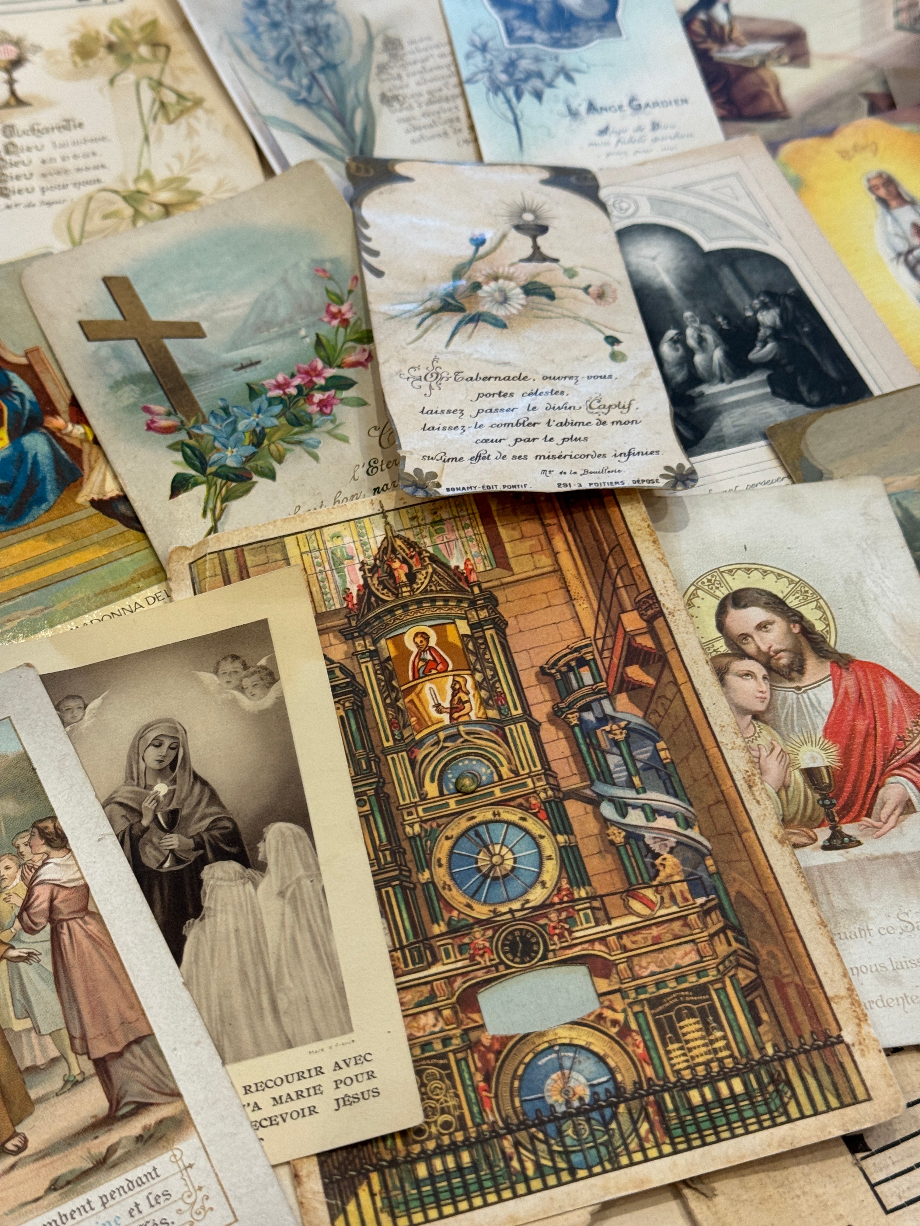 Set of 19 - 19th - 20th C French Religious Holy Cards