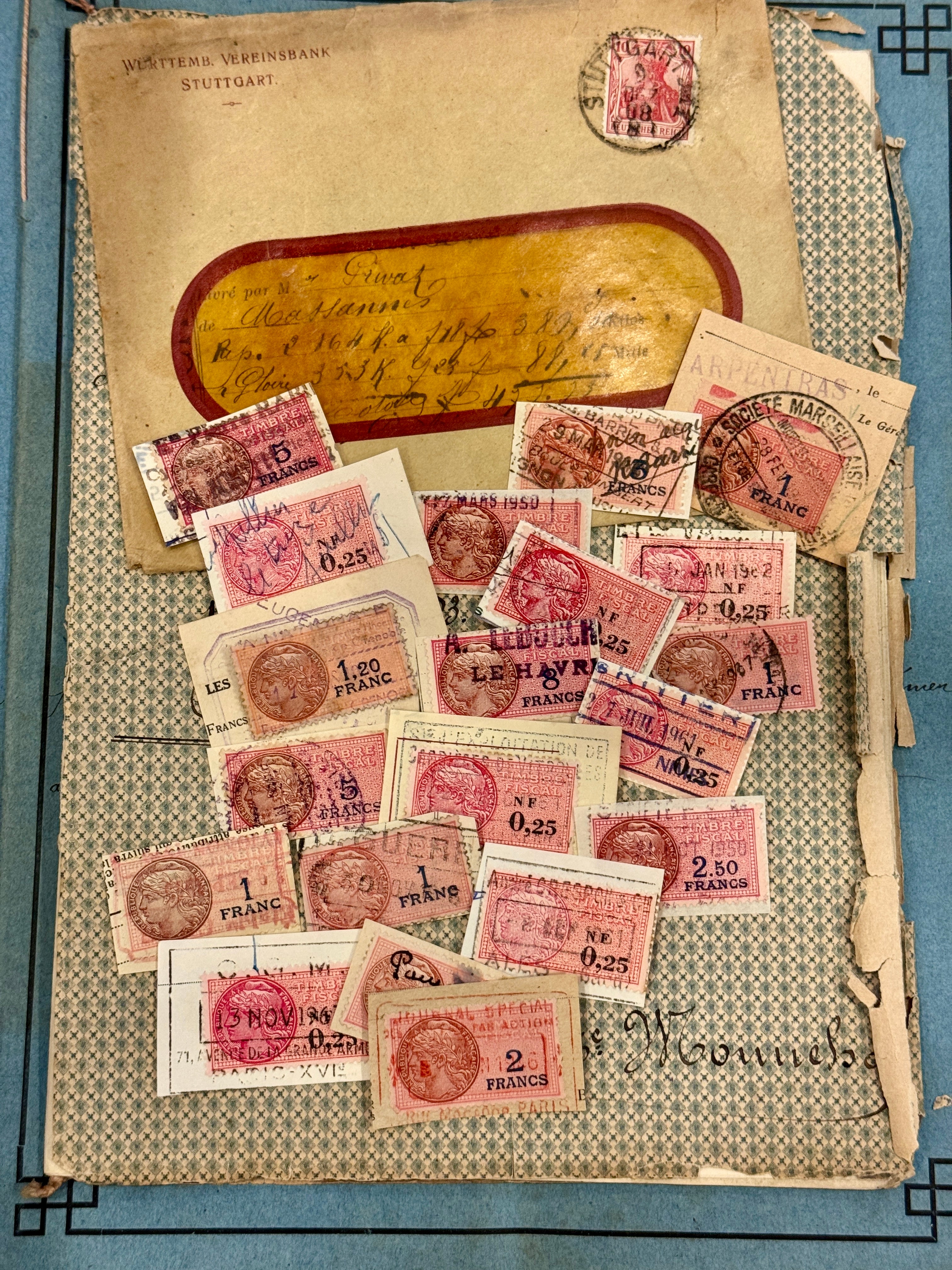 Antique French Envelope with Misc. Ephemera