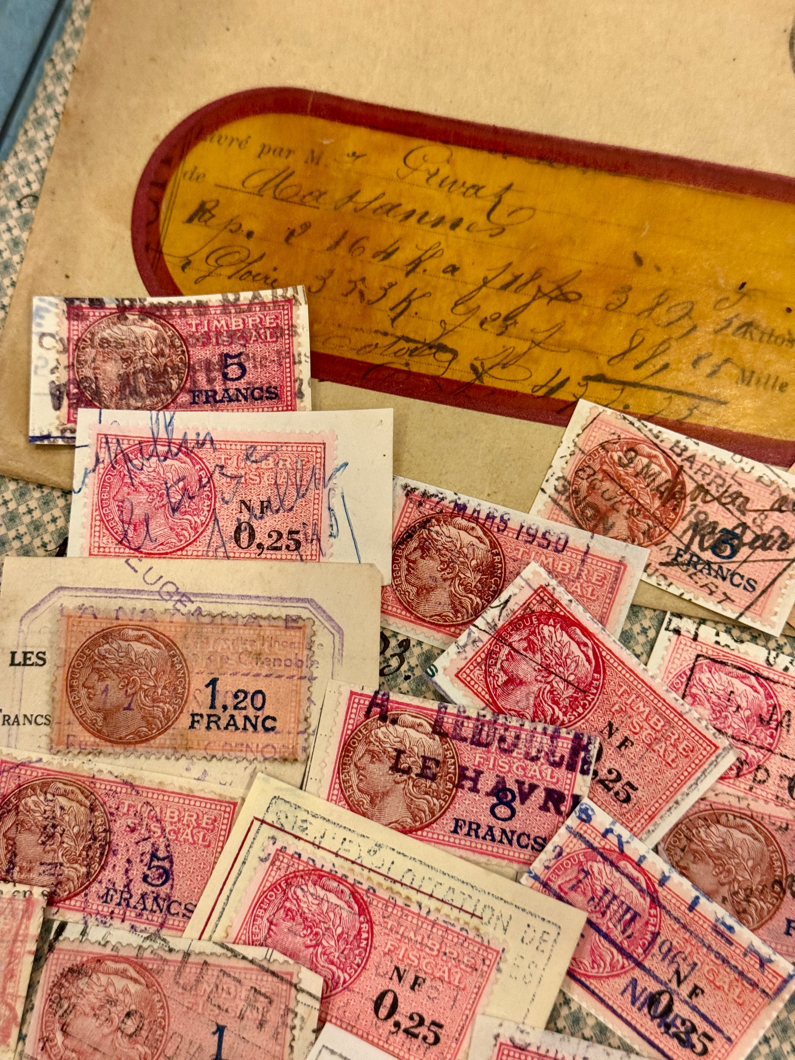 Antique French Envelope with Misc. Ephemera