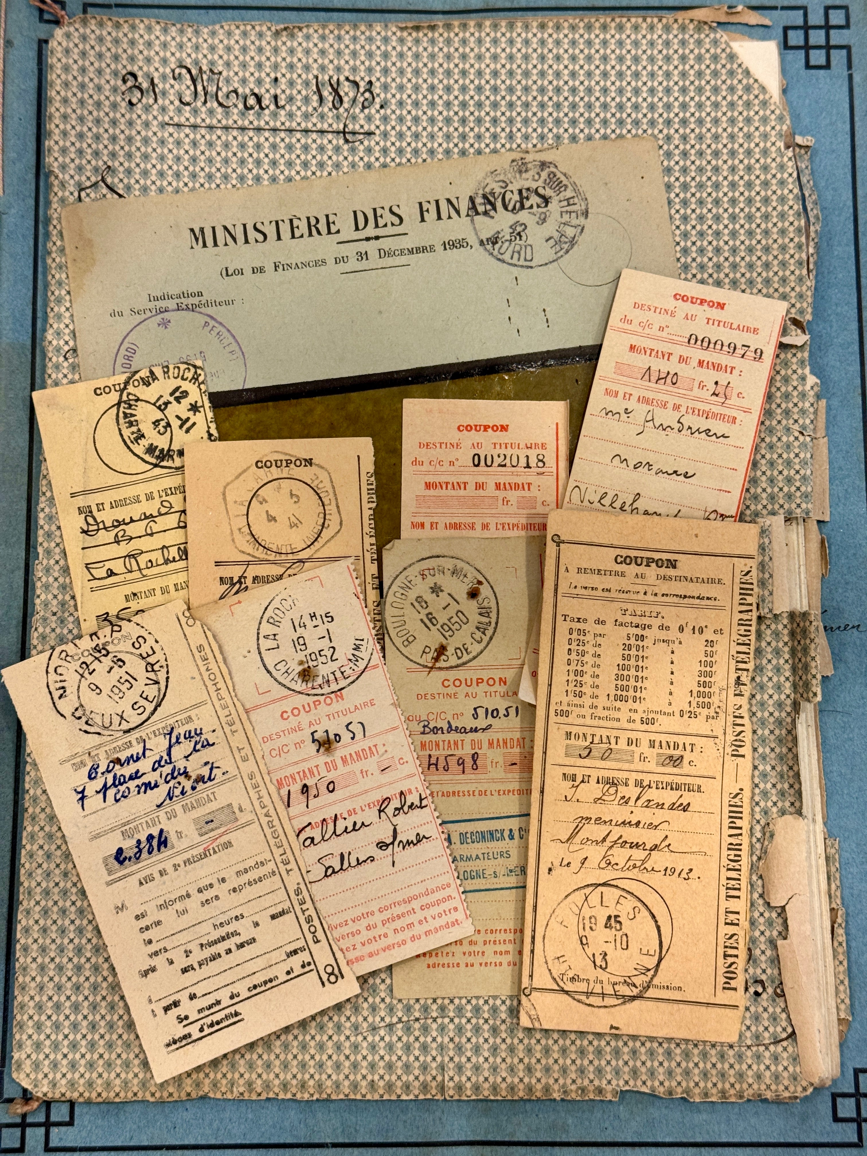 Antique French Envelope with Assorted Tax Receipts