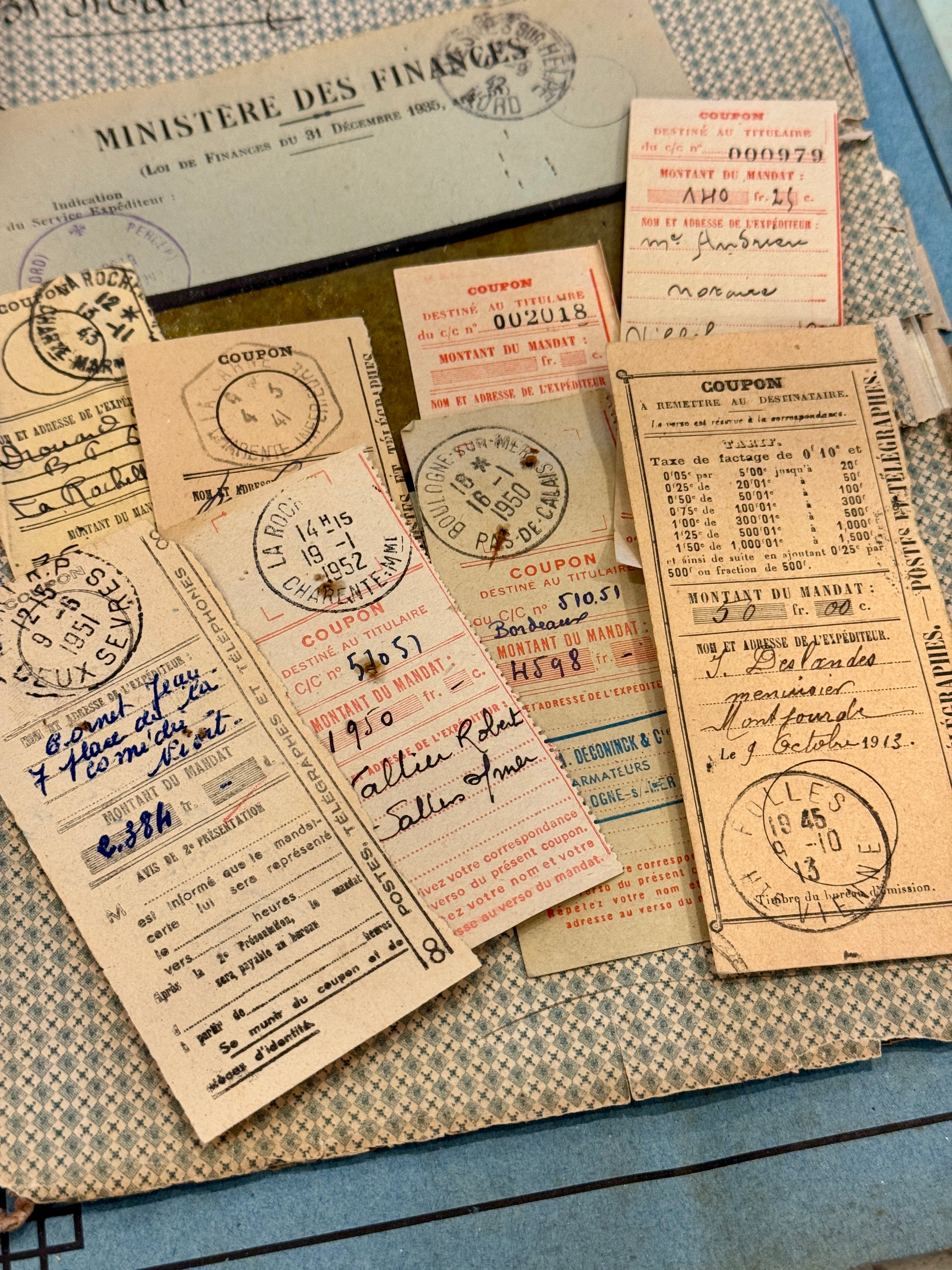 Antique French Envelope with Assorted Tax Receipts