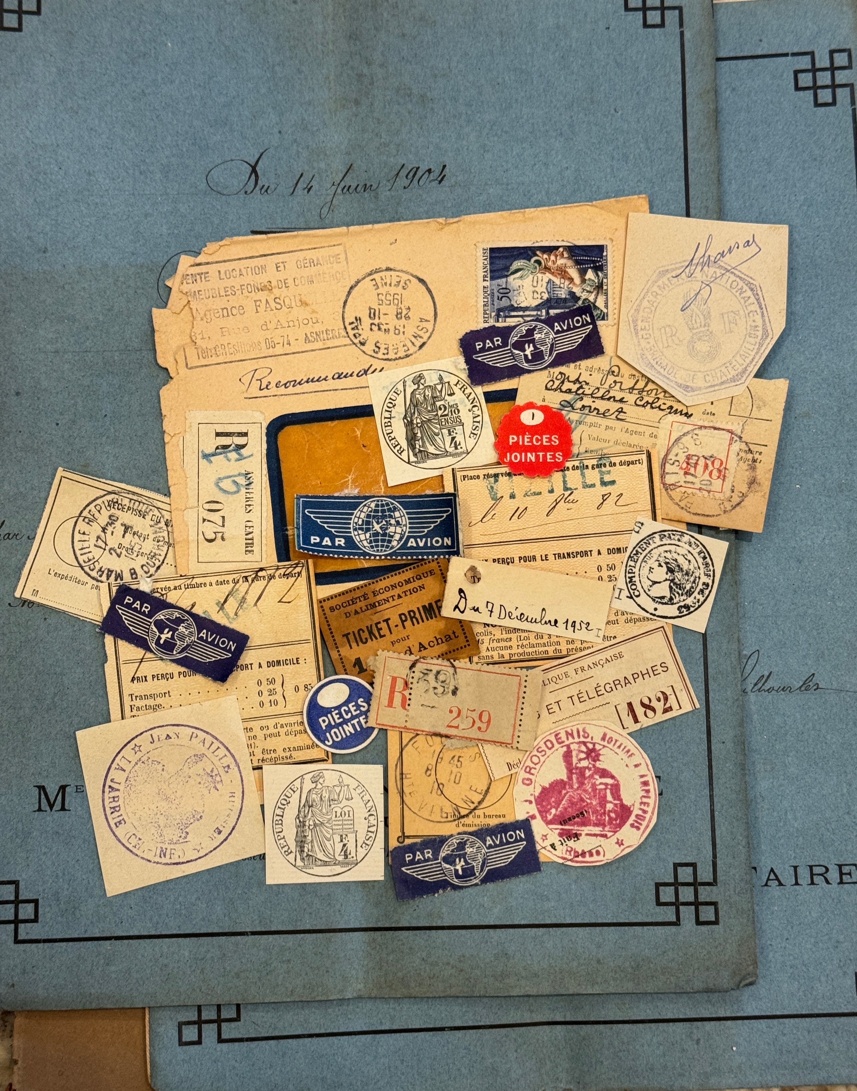 Antique French Envelope with Misc. Ephemera