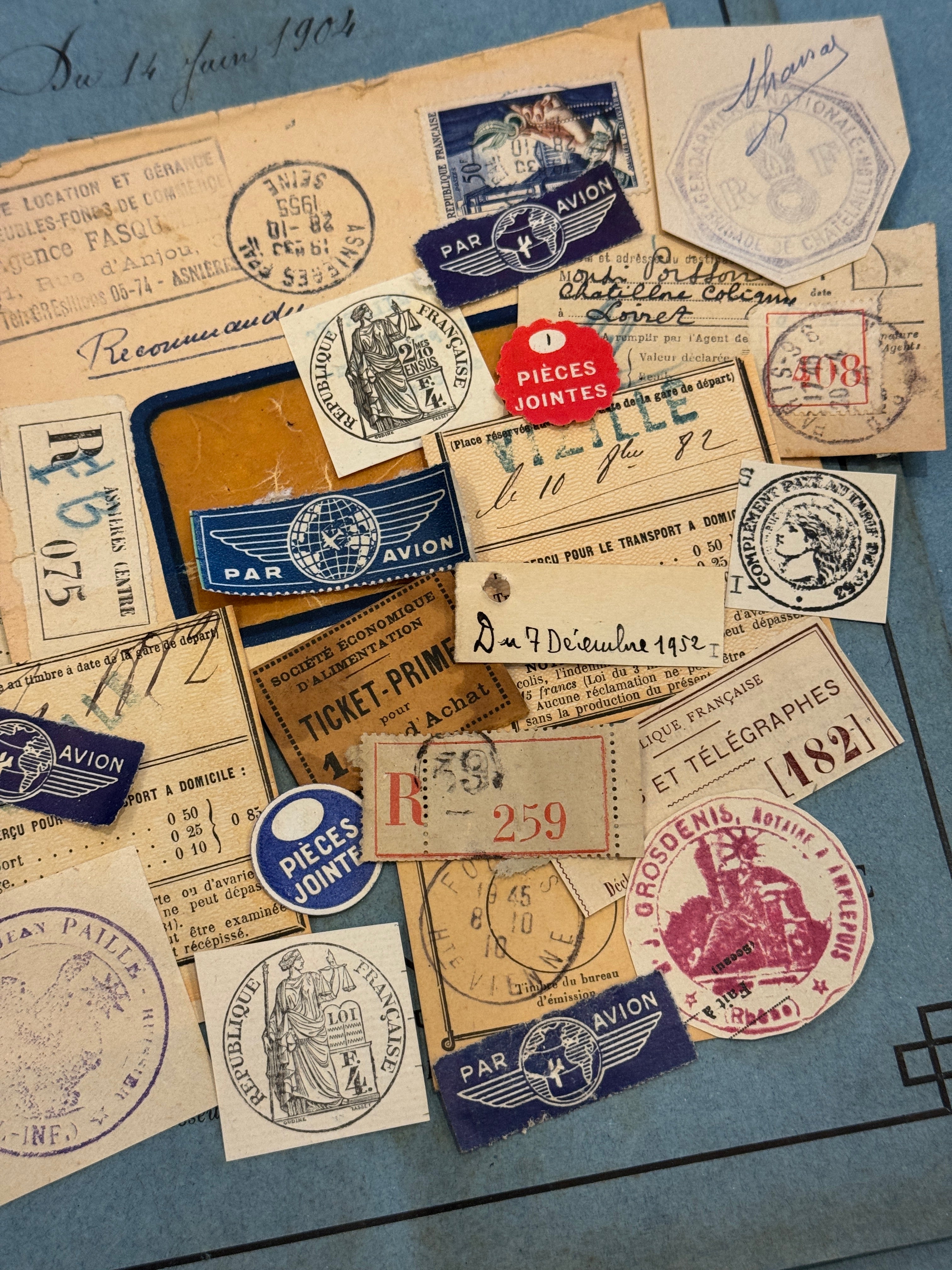 Antique French Envelope with Misc. Ephemera