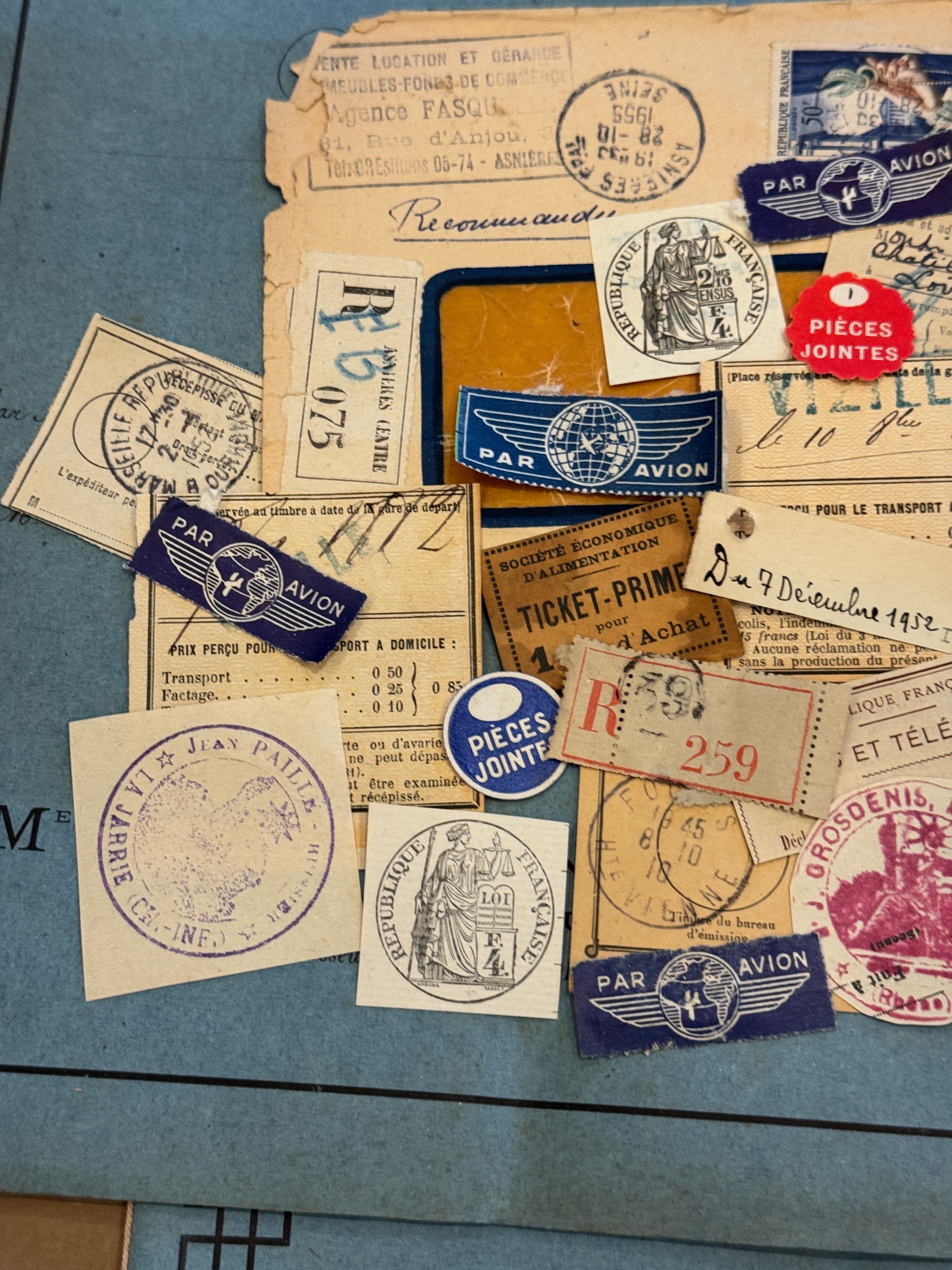 Antique French Envelope with Misc. Ephemera