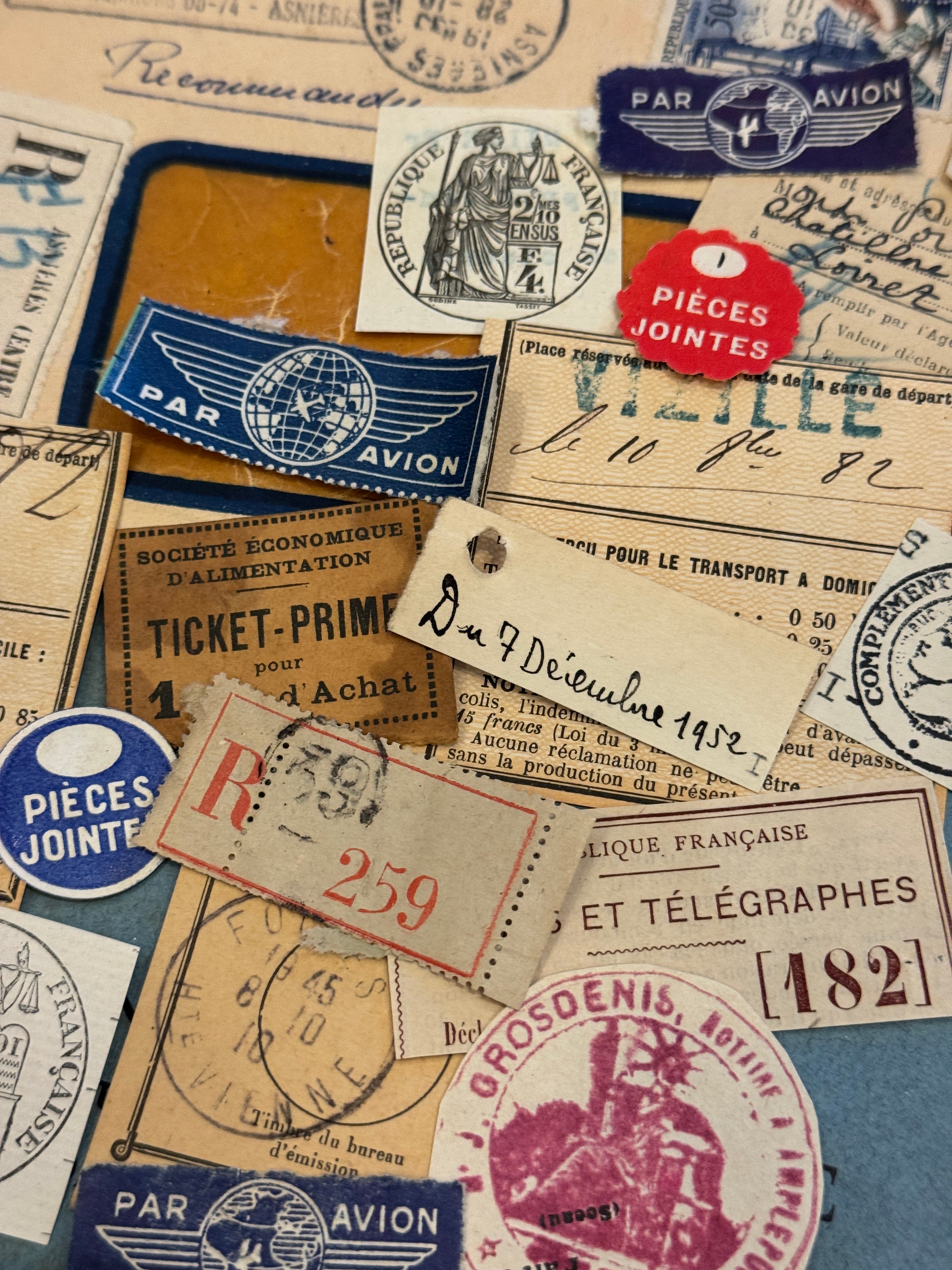 Antique French Envelope with Misc. Ephemera