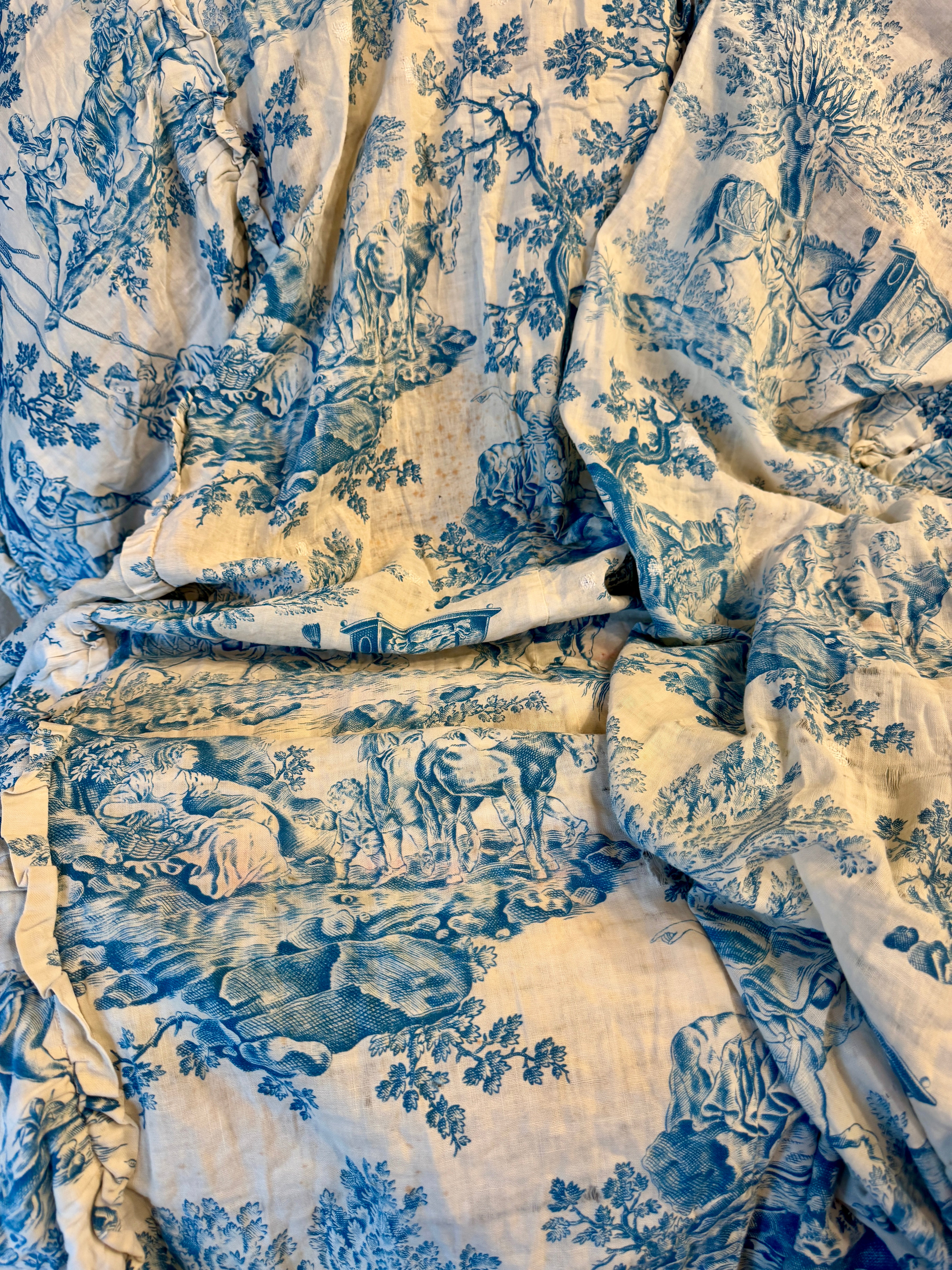 Antique French 1800s Timeworn Cotton Toile *