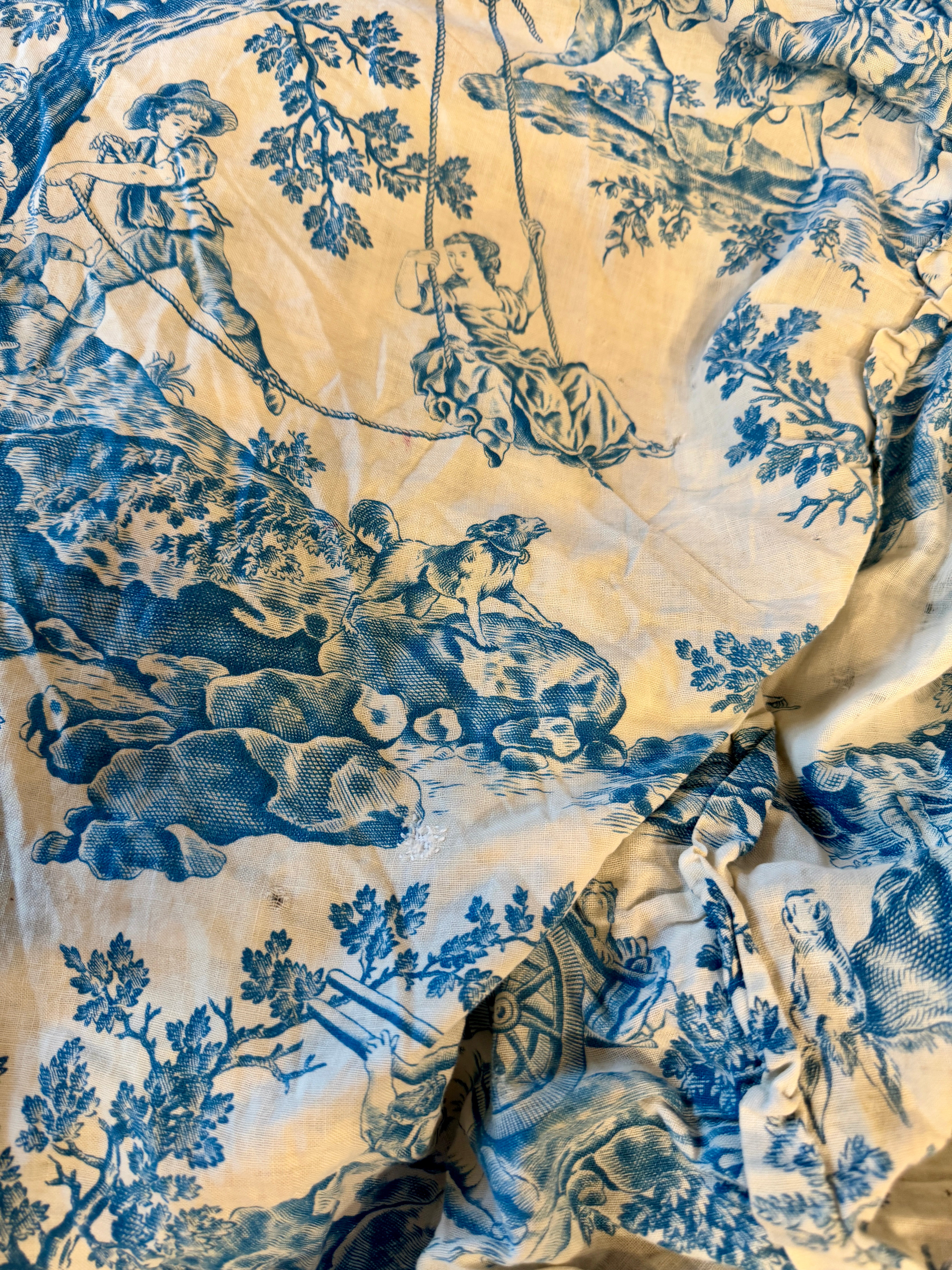Antique French 1800s Timeworn Cotton Toile *