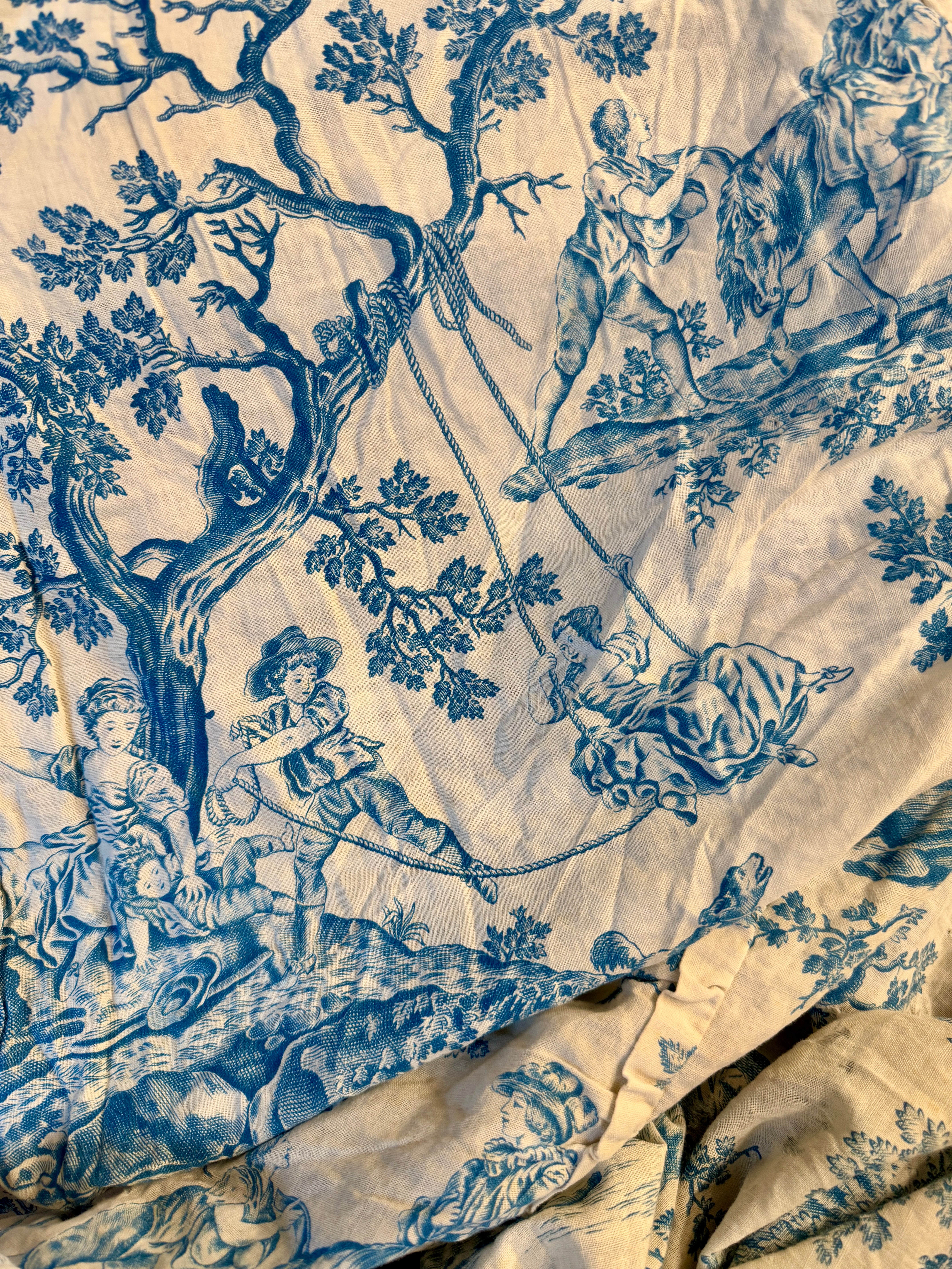 Antique French 1800s Timeworn Cotton Toile *