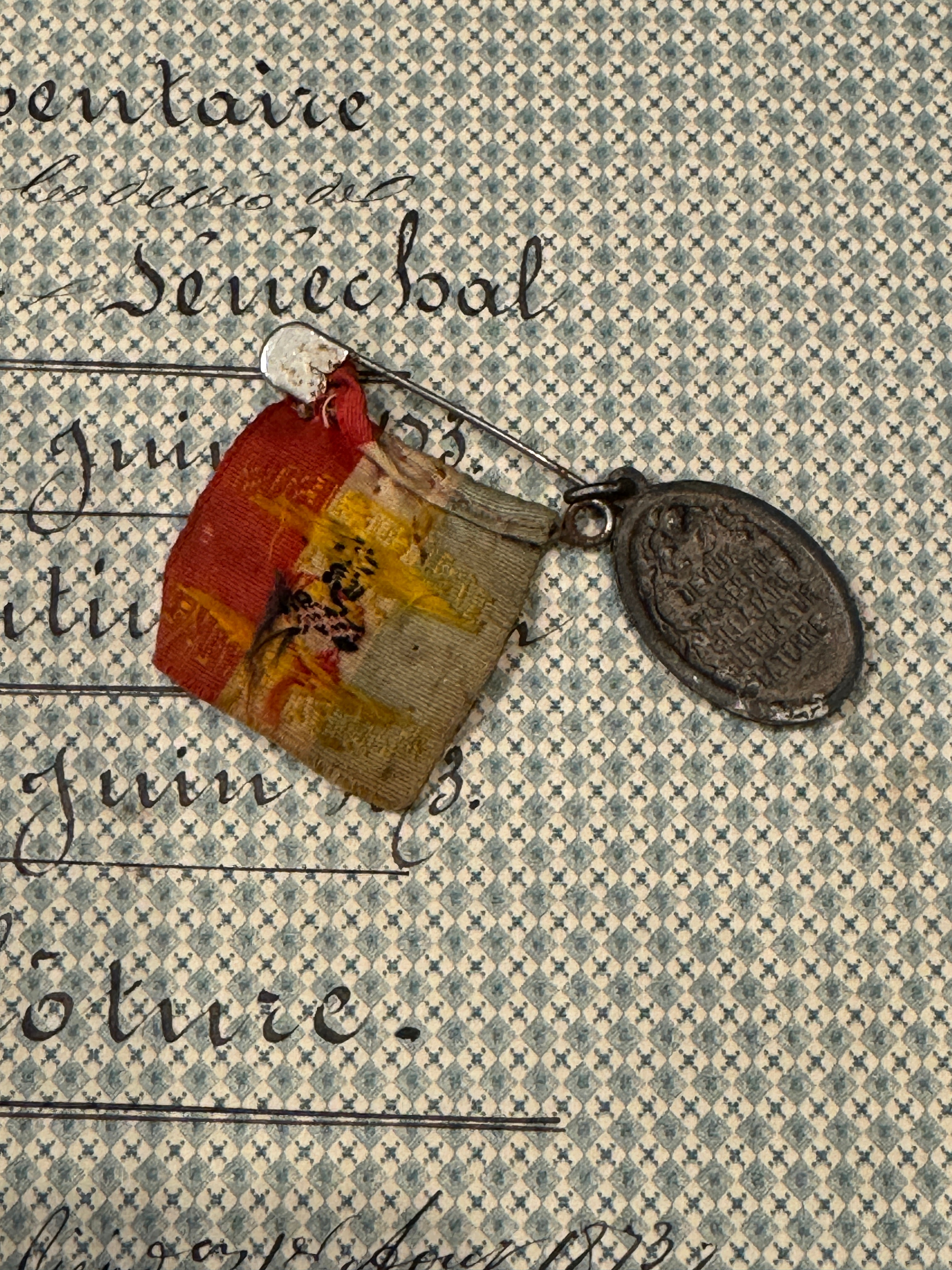 Antique Sacred Heart Ribbon and Medal