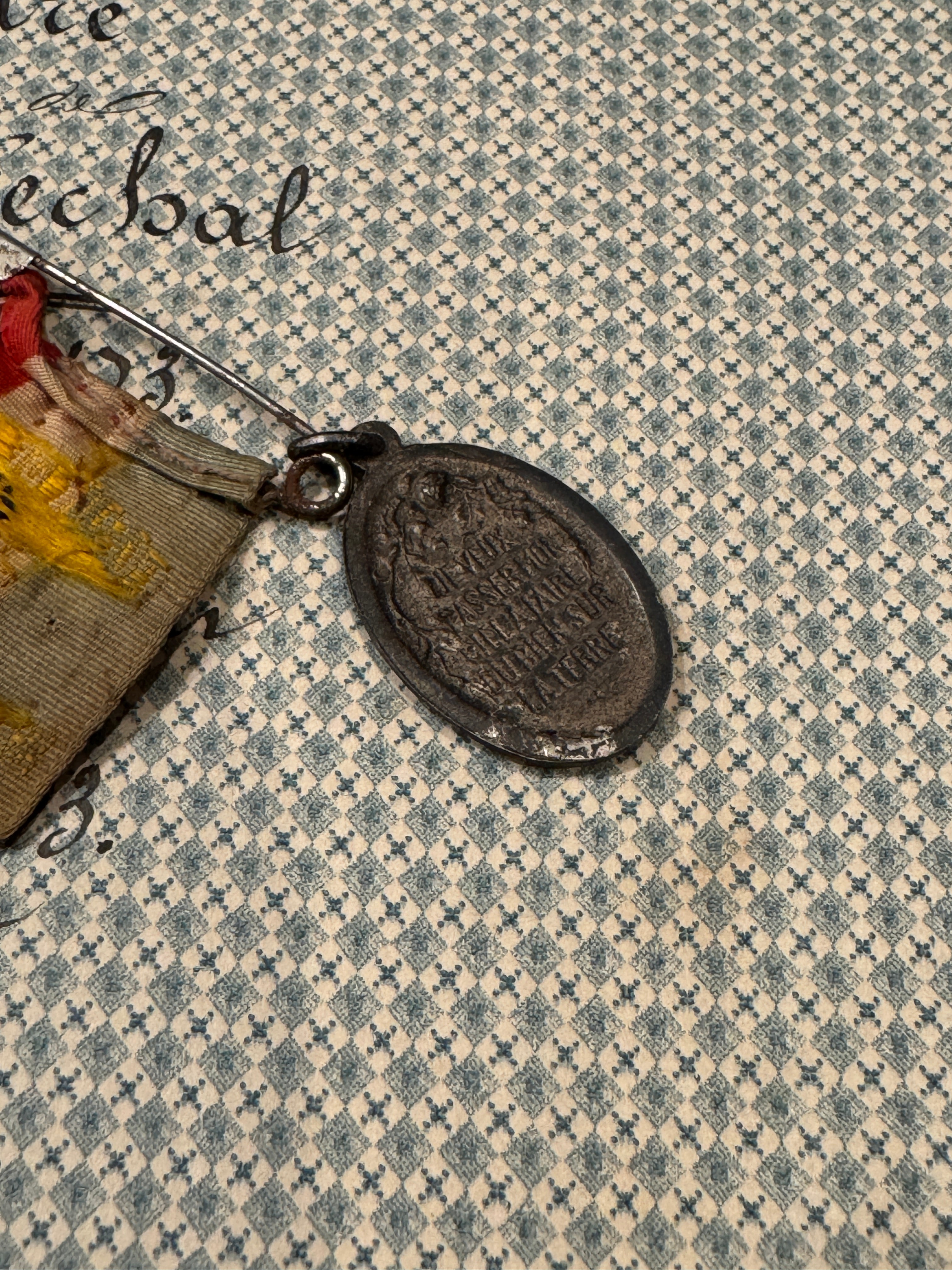 Antique Sacred Heart Ribbon and Medal