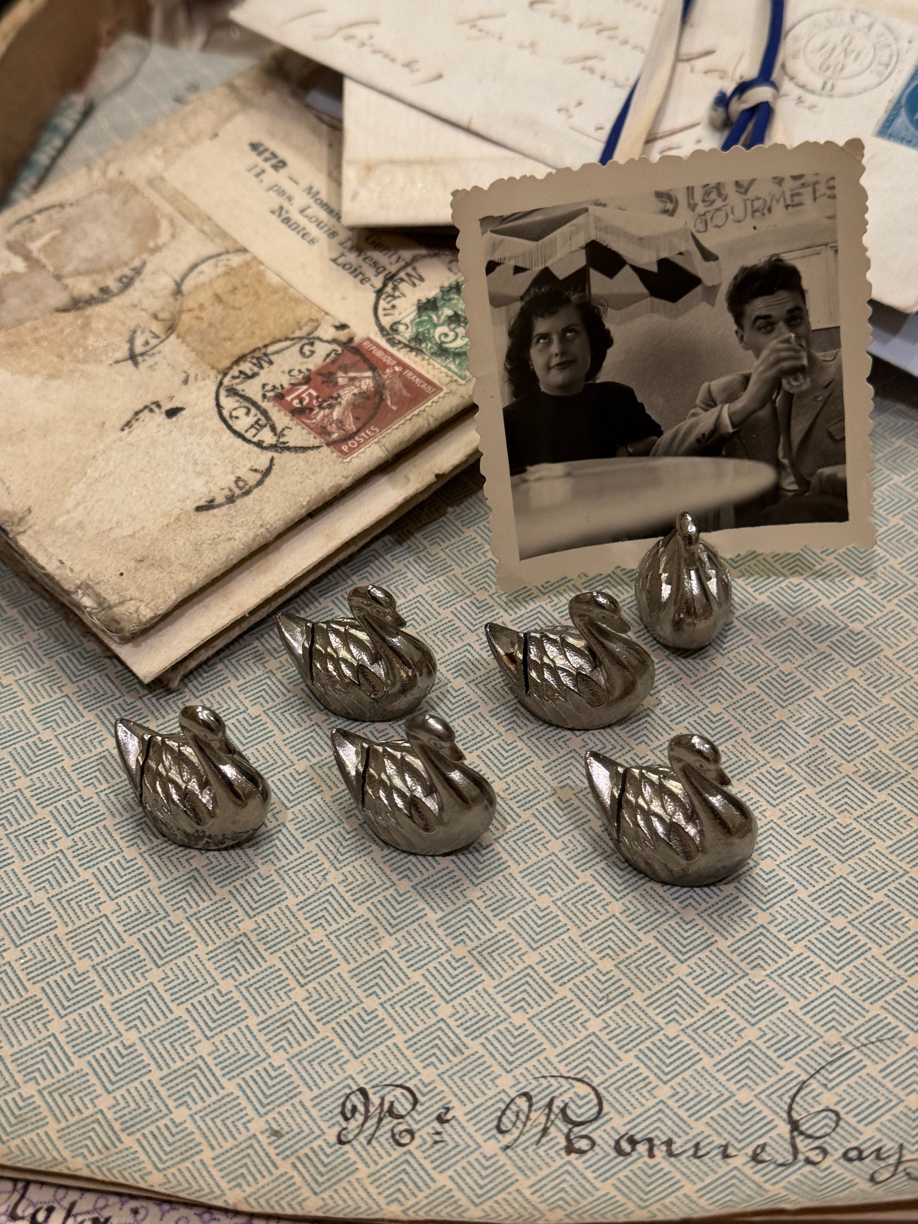 Six Vintage French Swan Name Place Holders