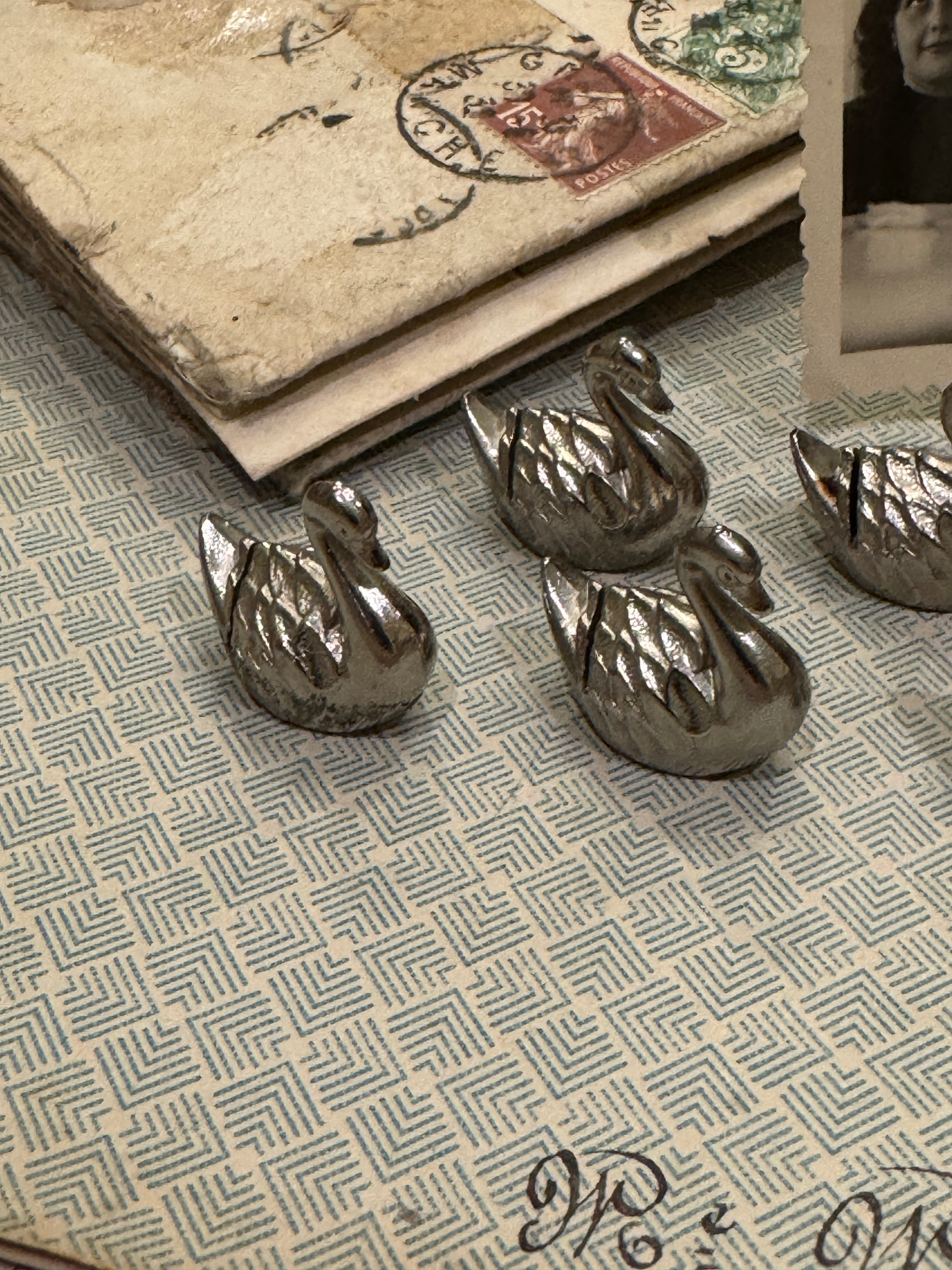 Six Vintage French Swan Name Place Holders