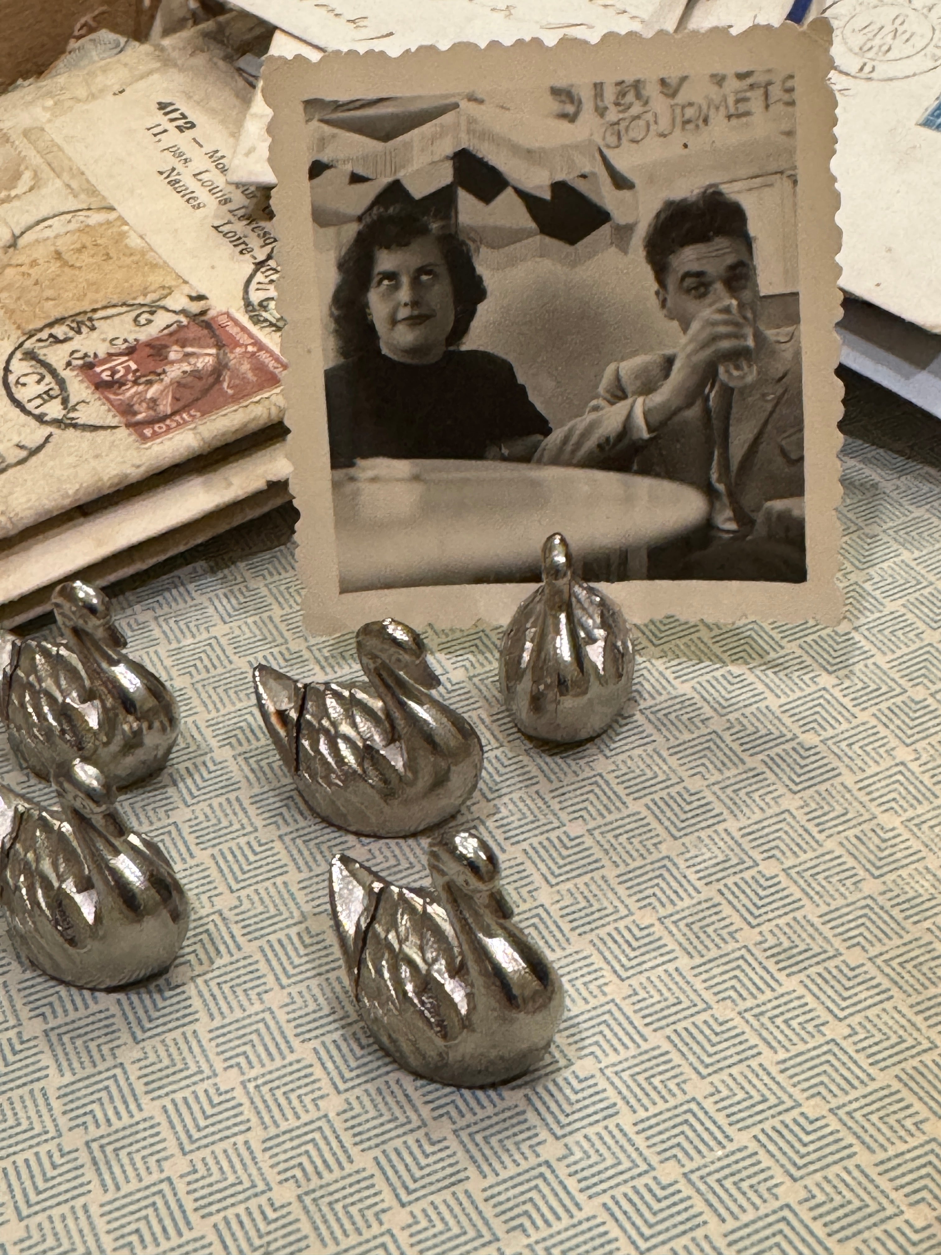 Six Vintage French Swan Name Place Holders