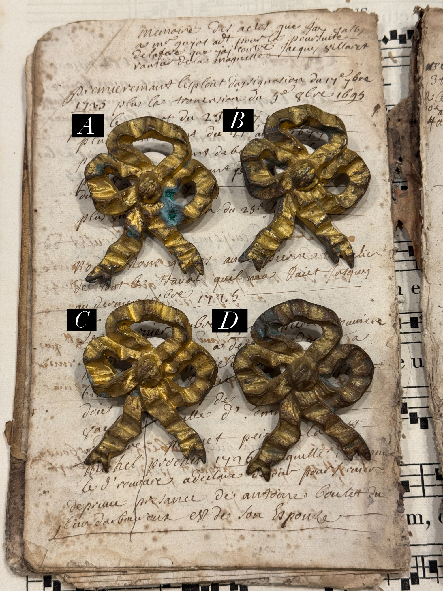 Antique French Picture Hook Covers - Cache Clous Bows - H5