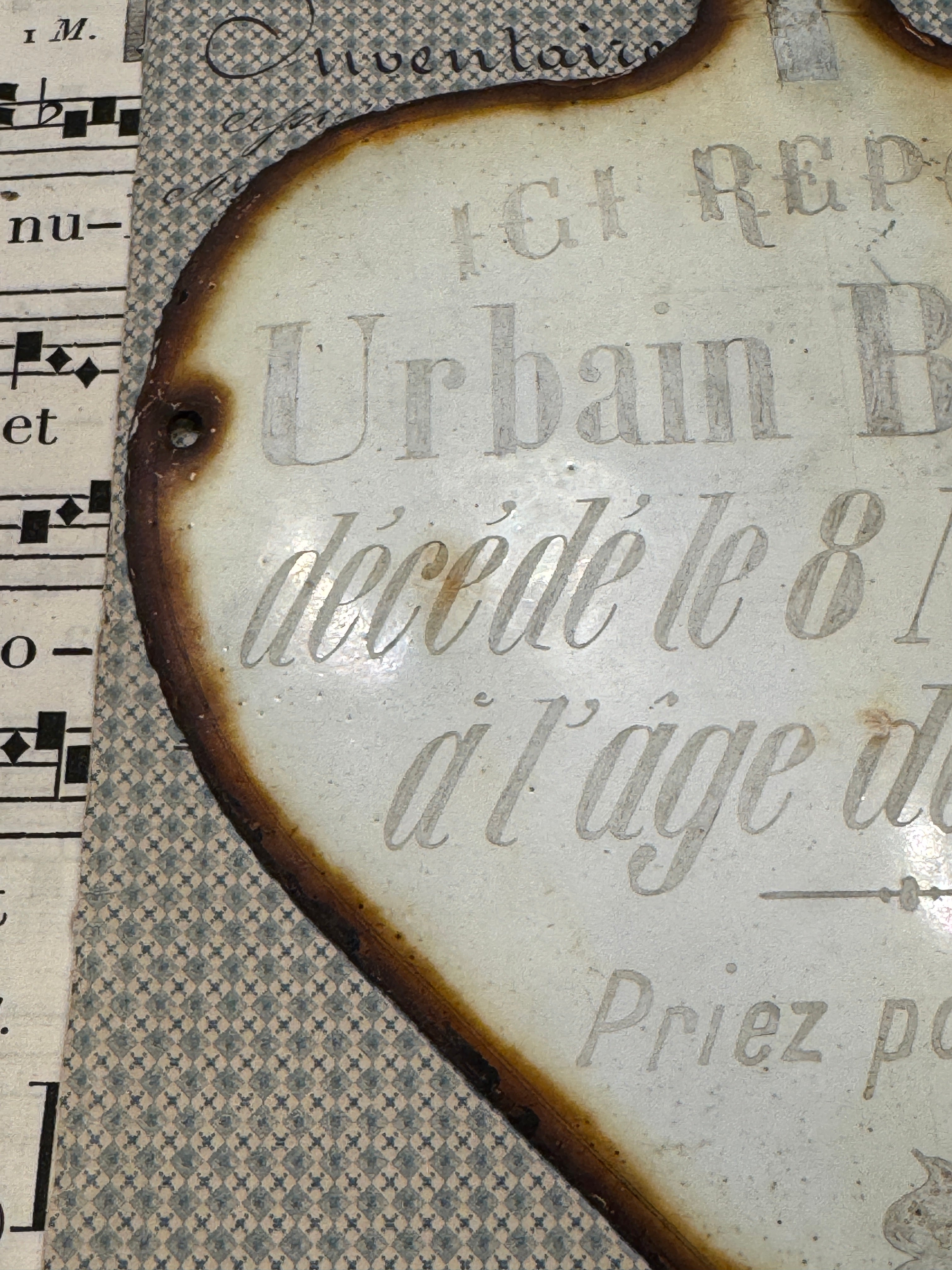 Antique French Heart Shaped Memorial Markers with Cross