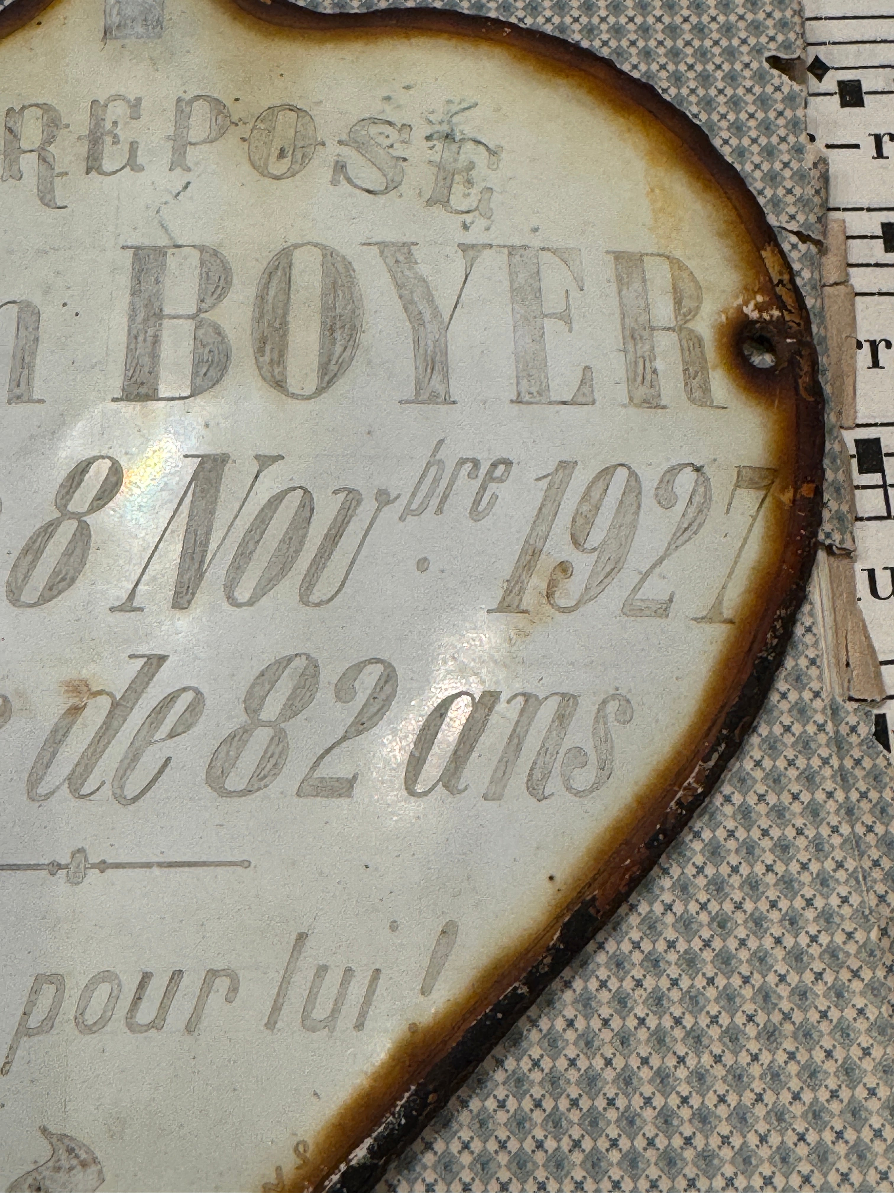 Antique French Heart Shaped Memorial Markers with Cross