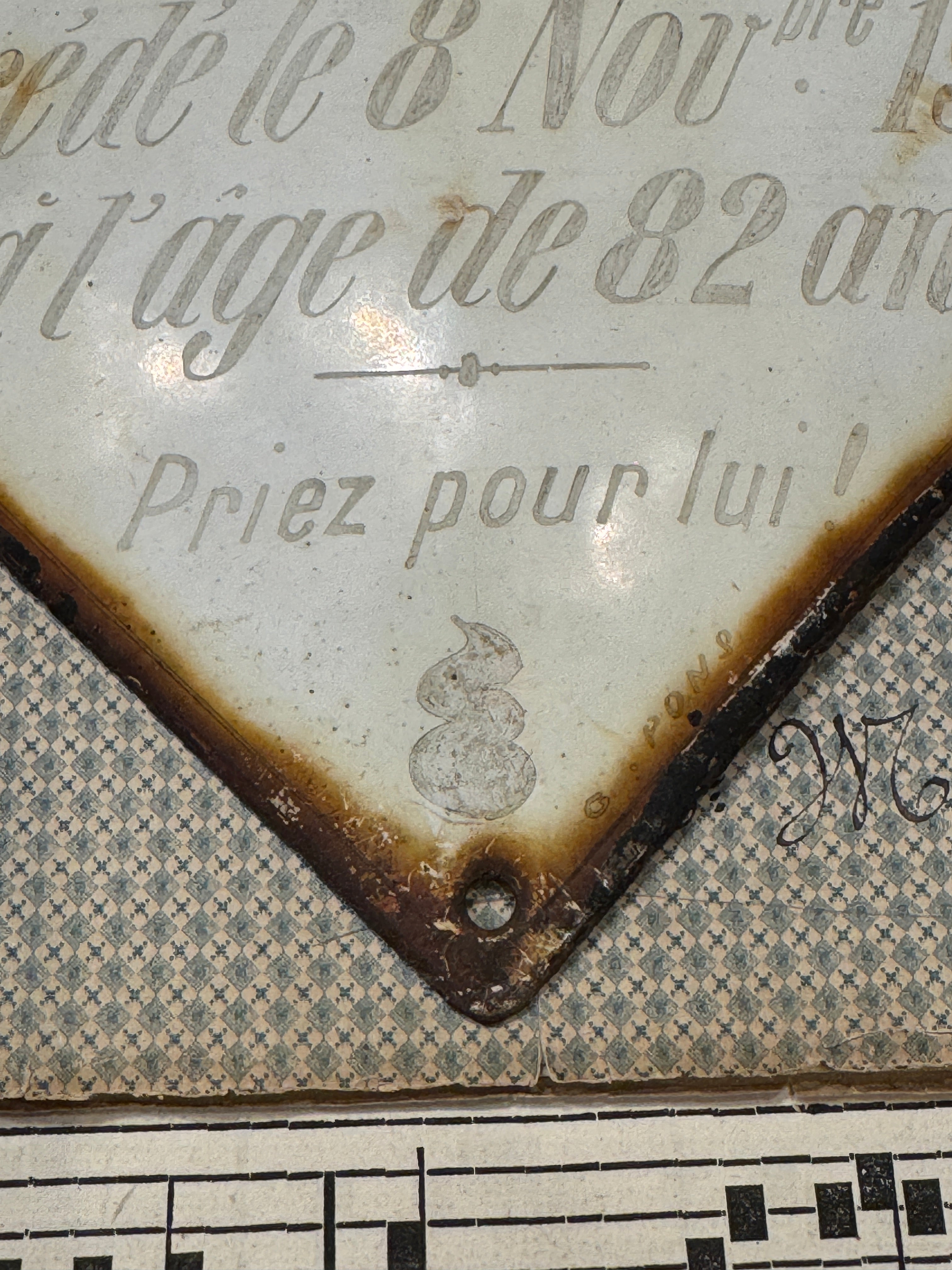Antique French Heart Shaped Memorial Markers with Cross