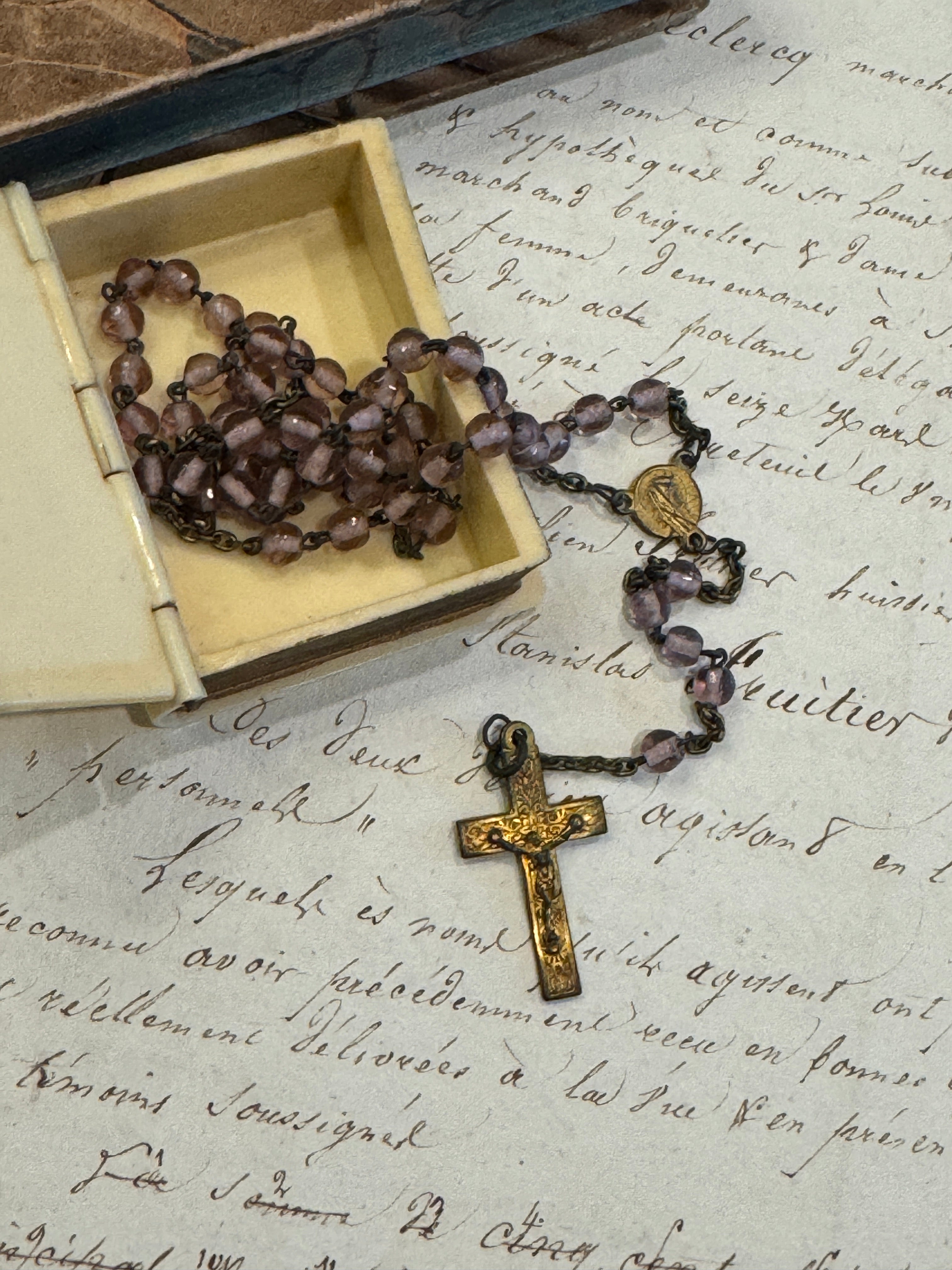 Antique Catholic Rosary in a Vintage Book Box
