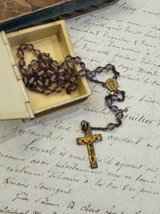 Antique Catholic Rosary in a Vintage Book Box