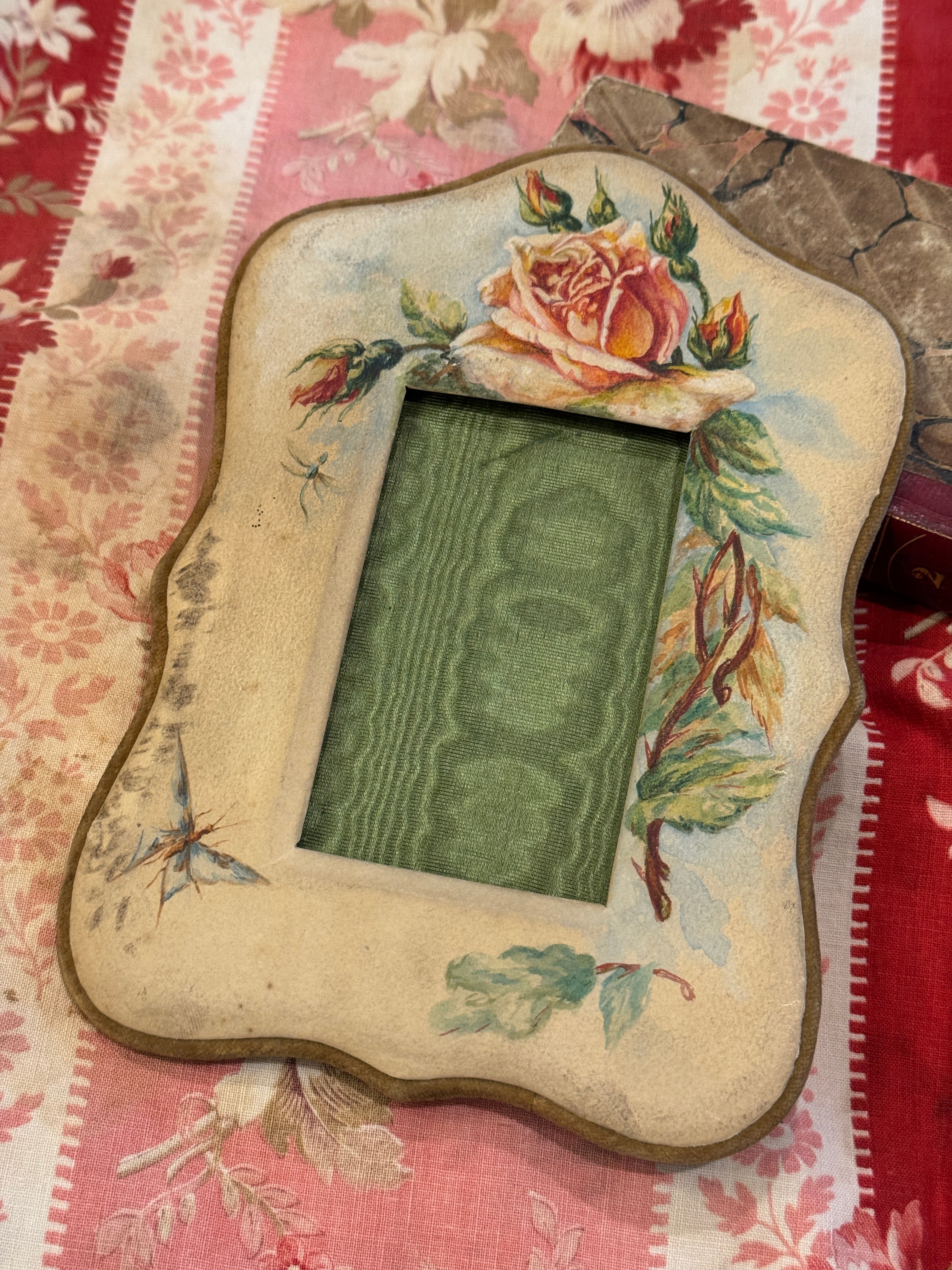French Hand Painted Silk Picture Photo Frame
