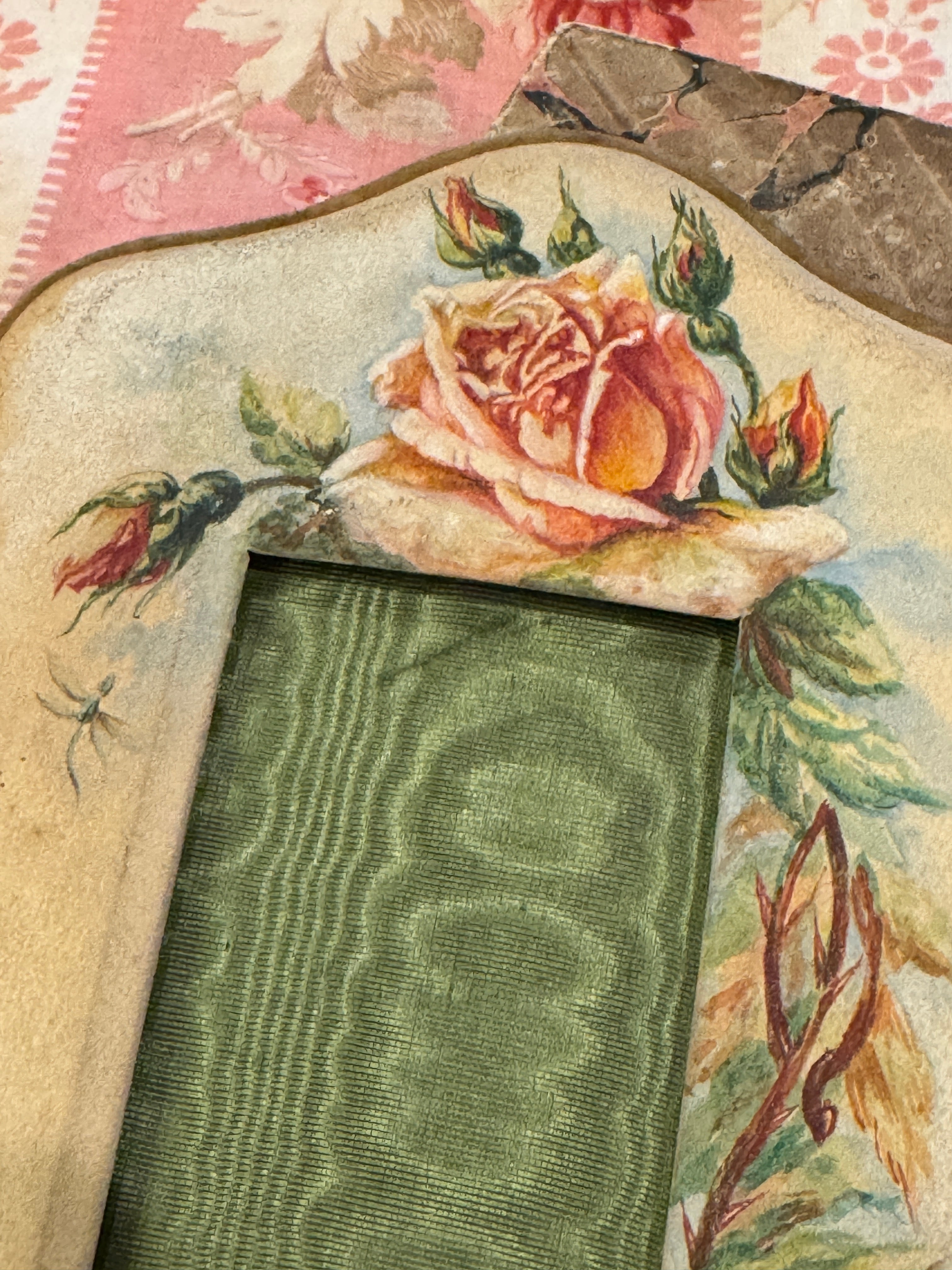 French Hand Painted Silk Picture Photo Frame