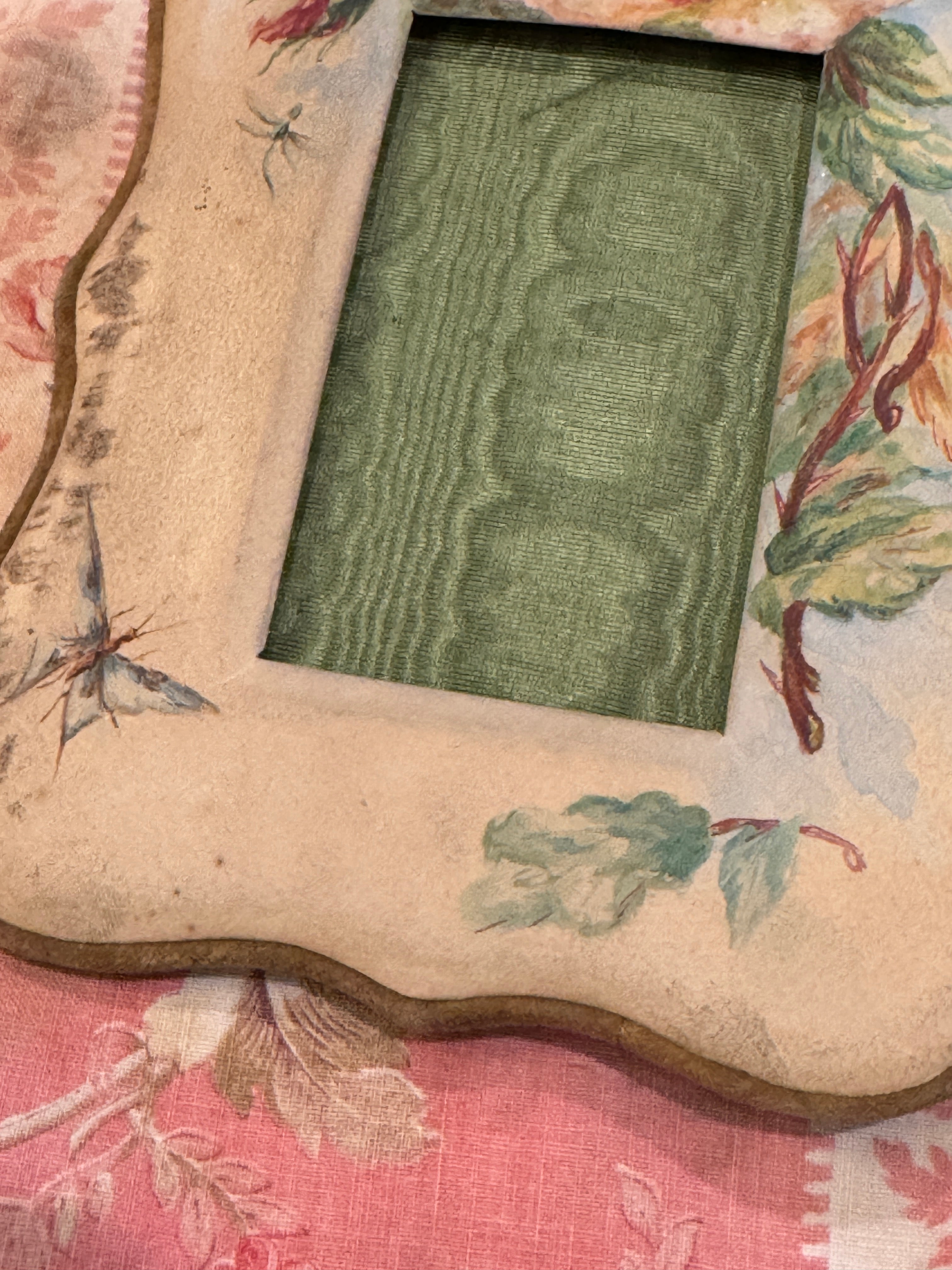 French Hand Painted Silk Picture Photo Frame