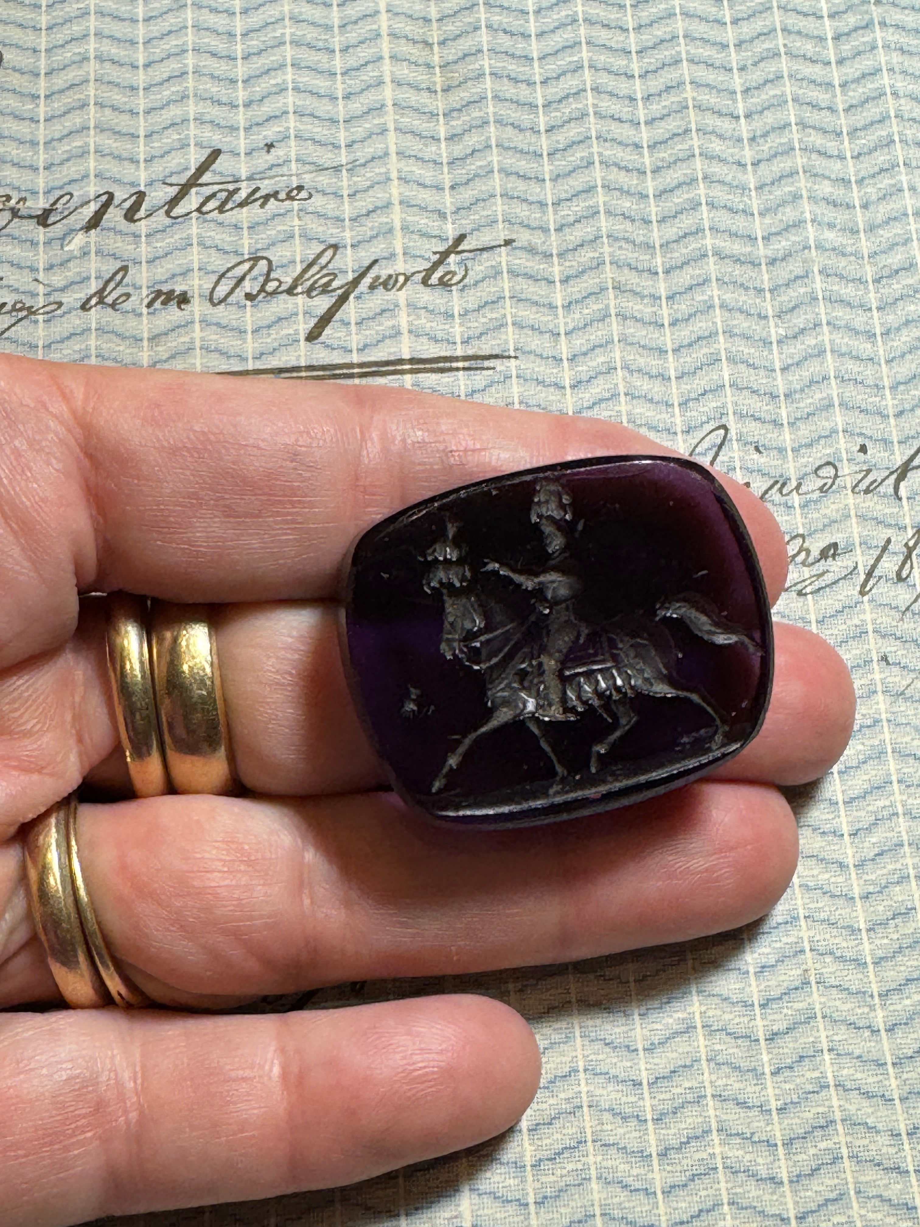 Antique 1800s Heraldic Coat Of Arms "The Gauntlet" Glass Wax Seal