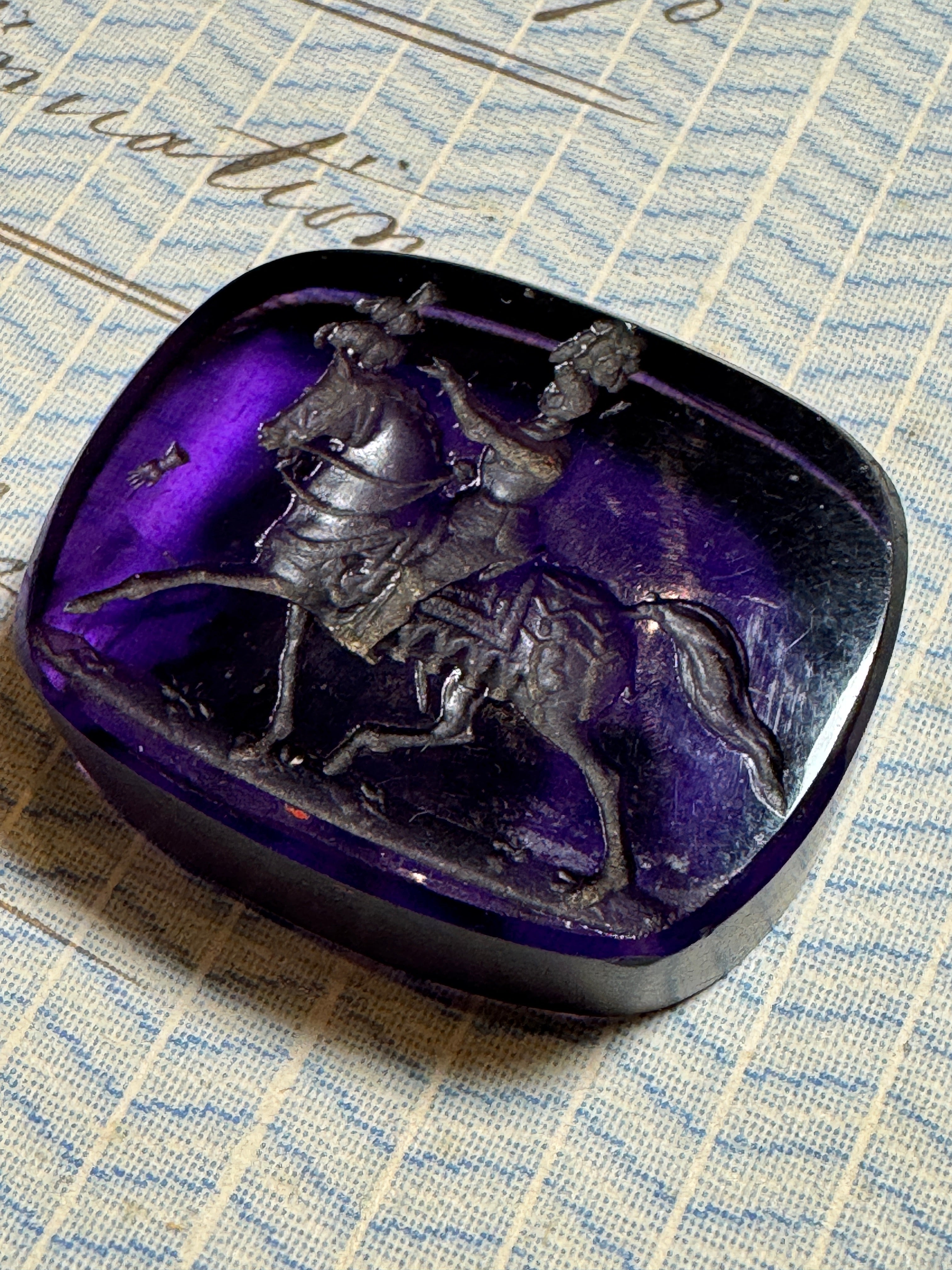 Antique 1800s Heraldic Coat Of Arms "The Gauntlet" Glass Wax Seal