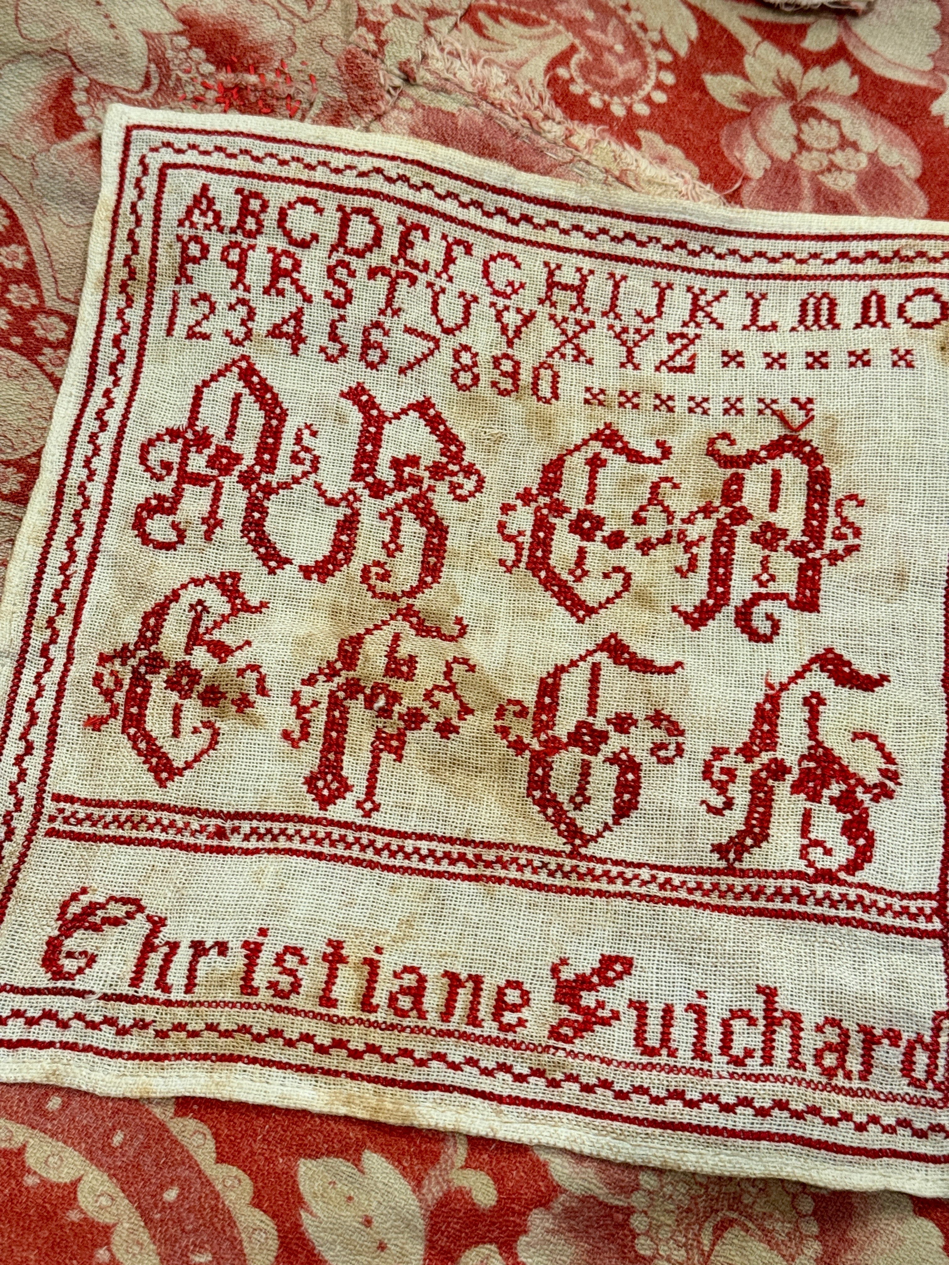 Antique 1900s French Red Work Sampler