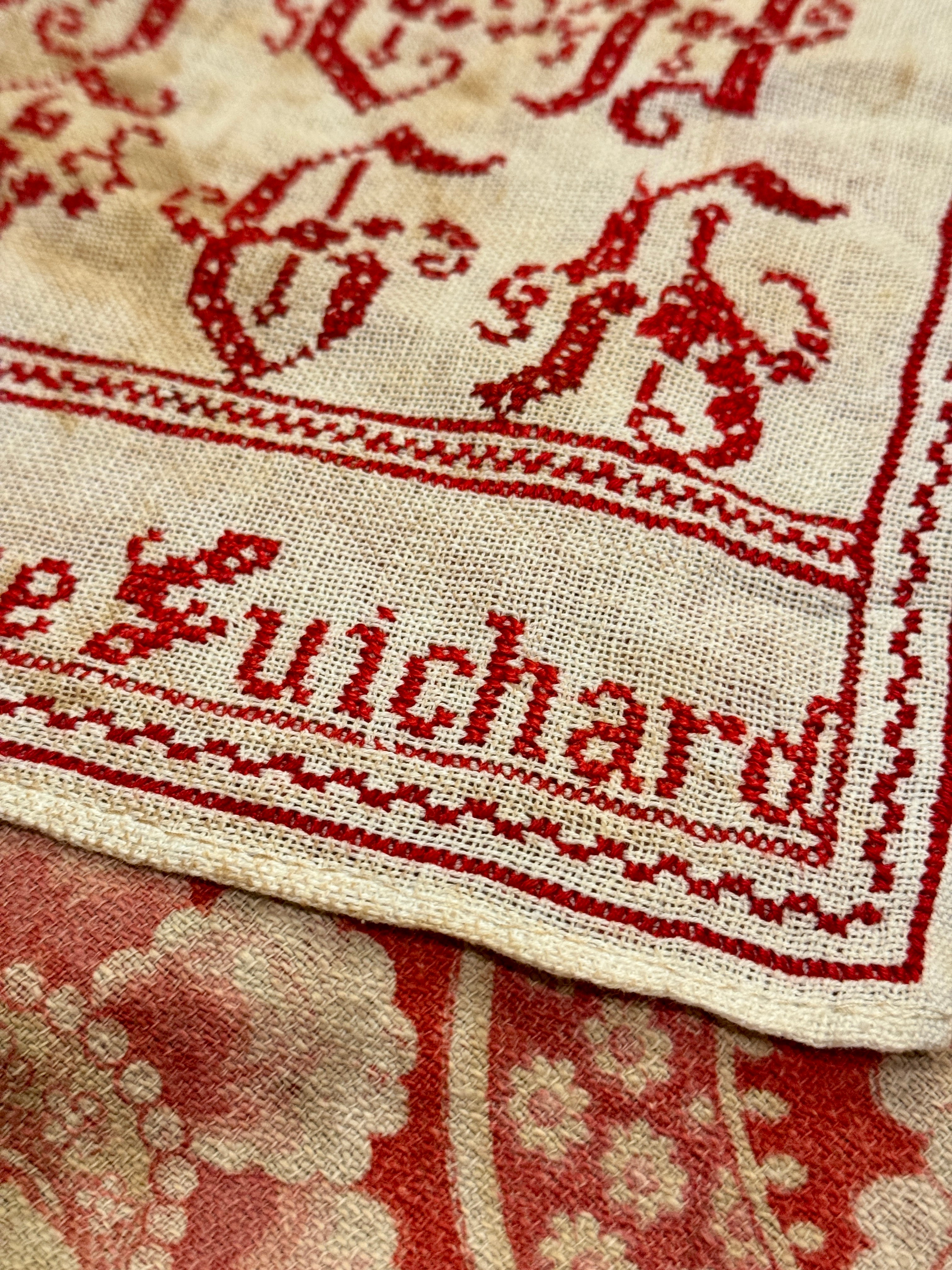 Antique 1900s French Red Work Sampler