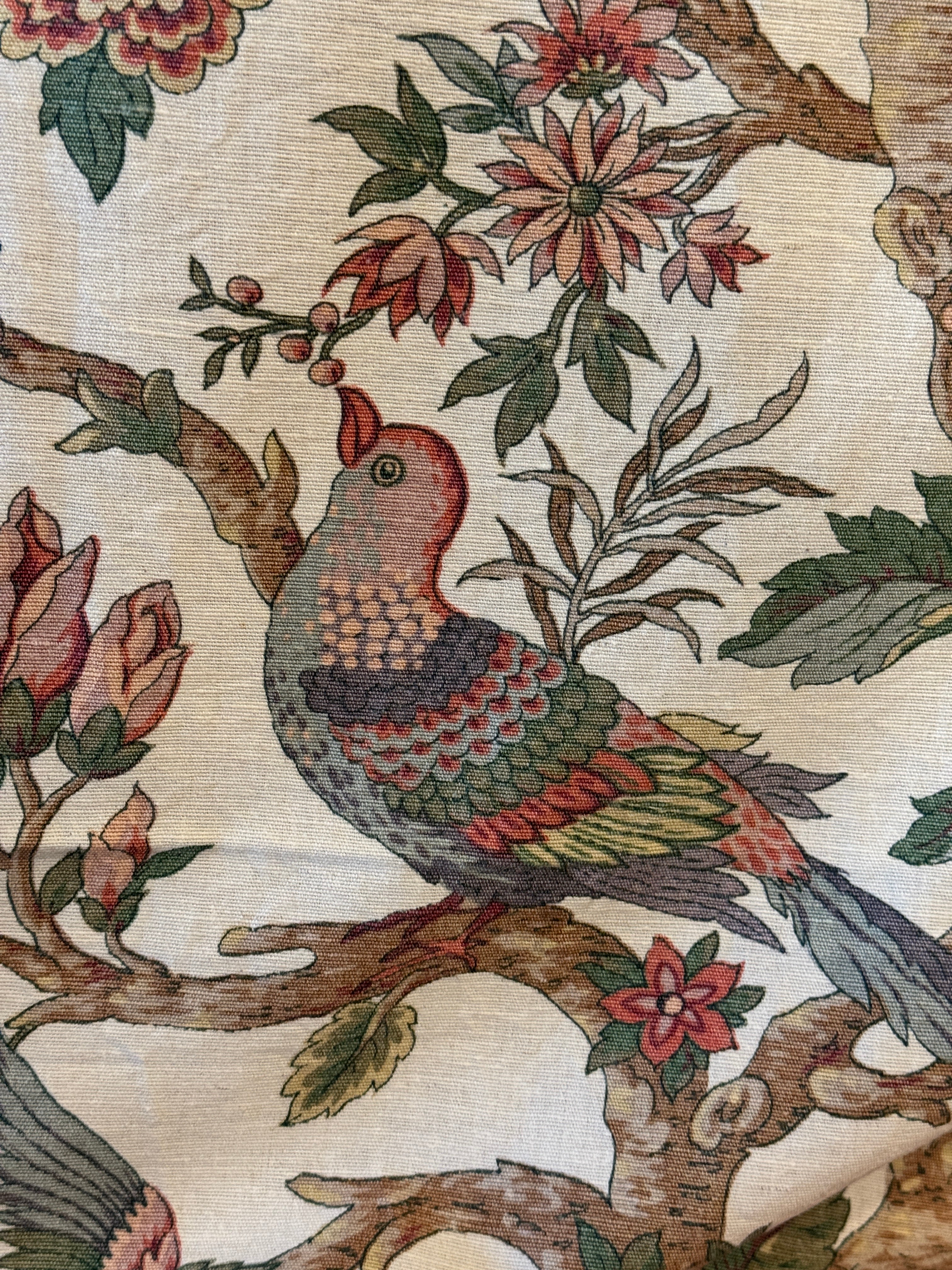Vintage French Exotic Blooms and Birds Panel *