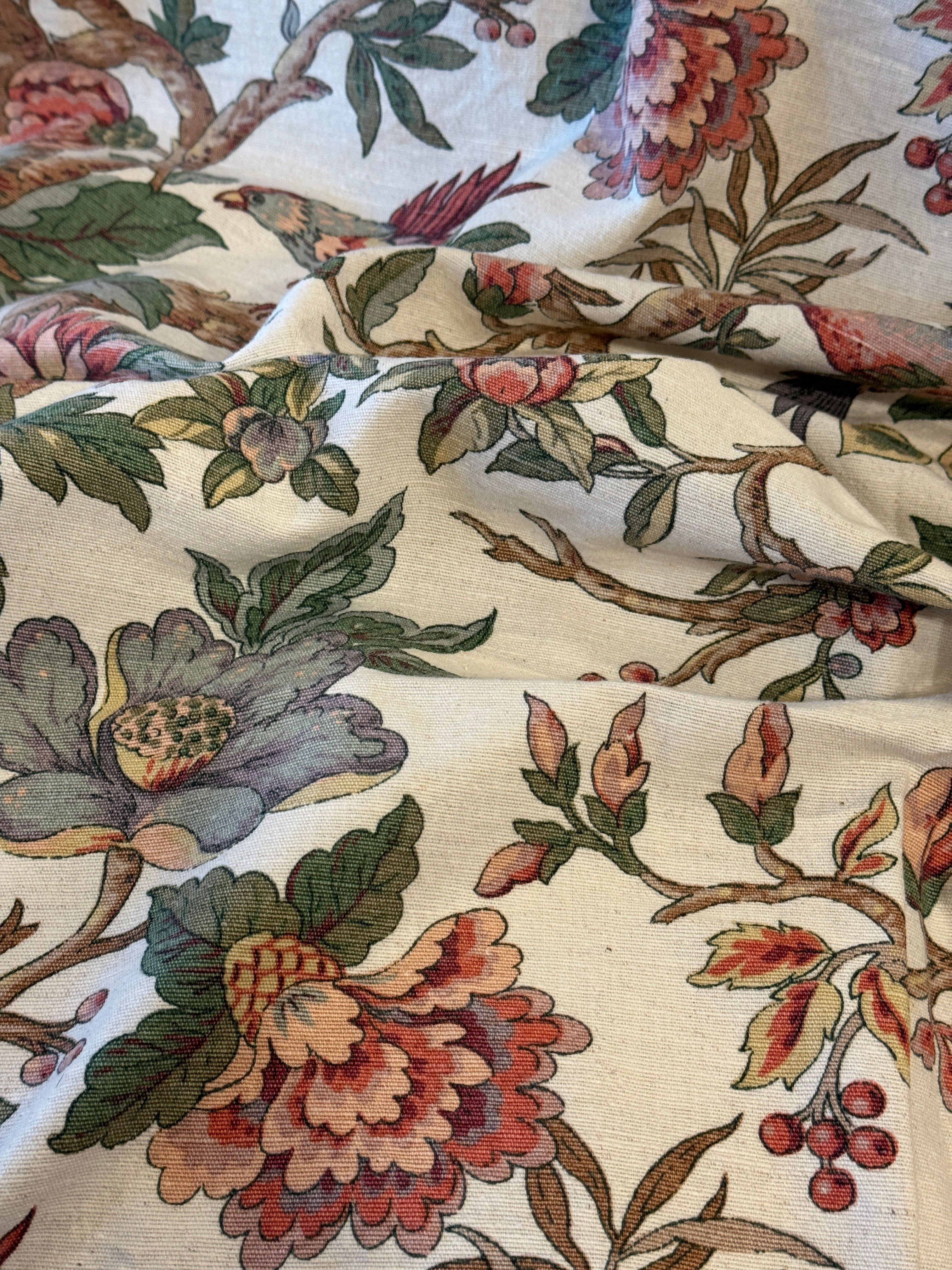 Vintage French Exotic Blooms and Birds Panel *