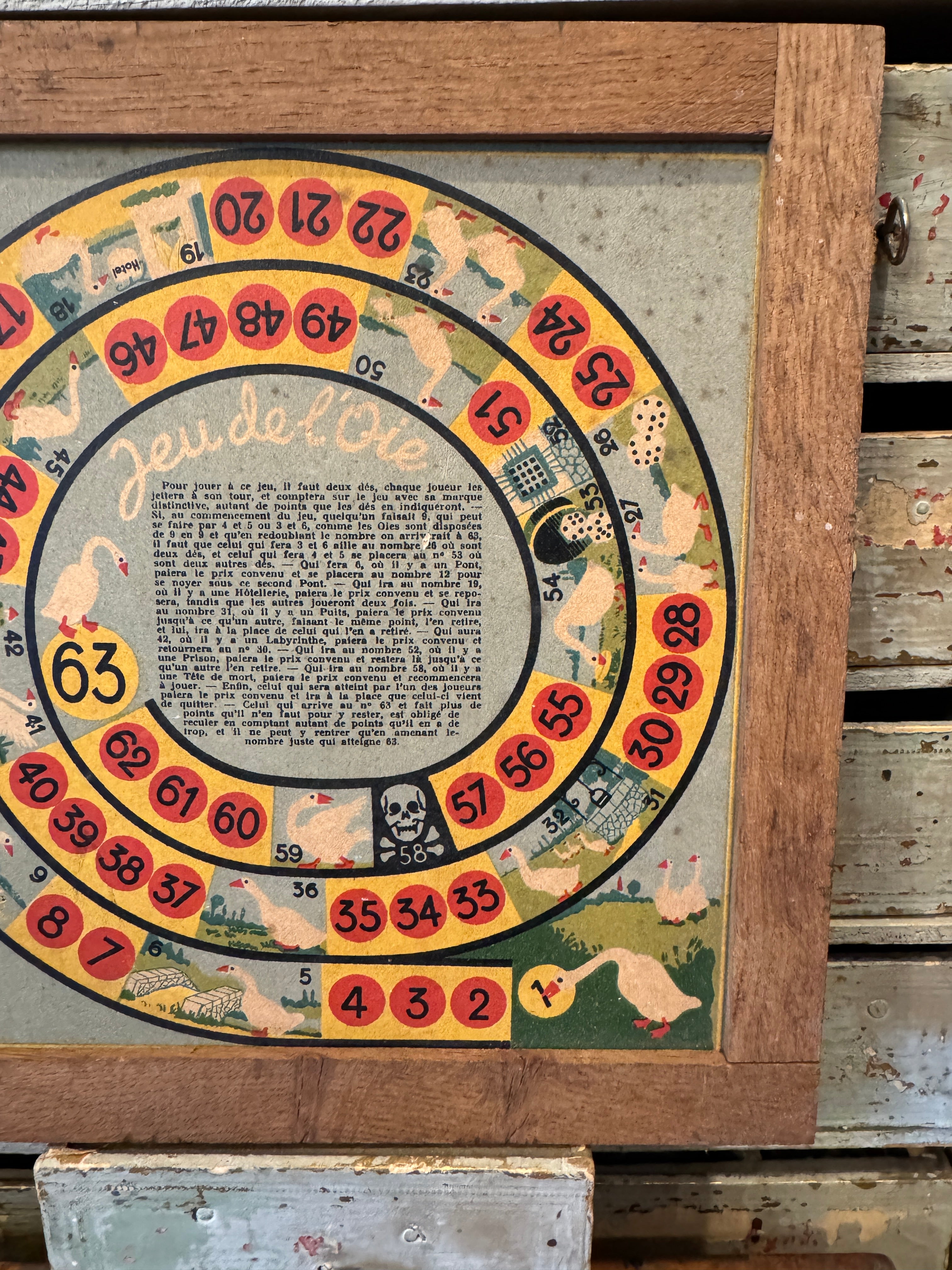 Vintage French Jeu de l'Oie Game Board - The Game Of Goose