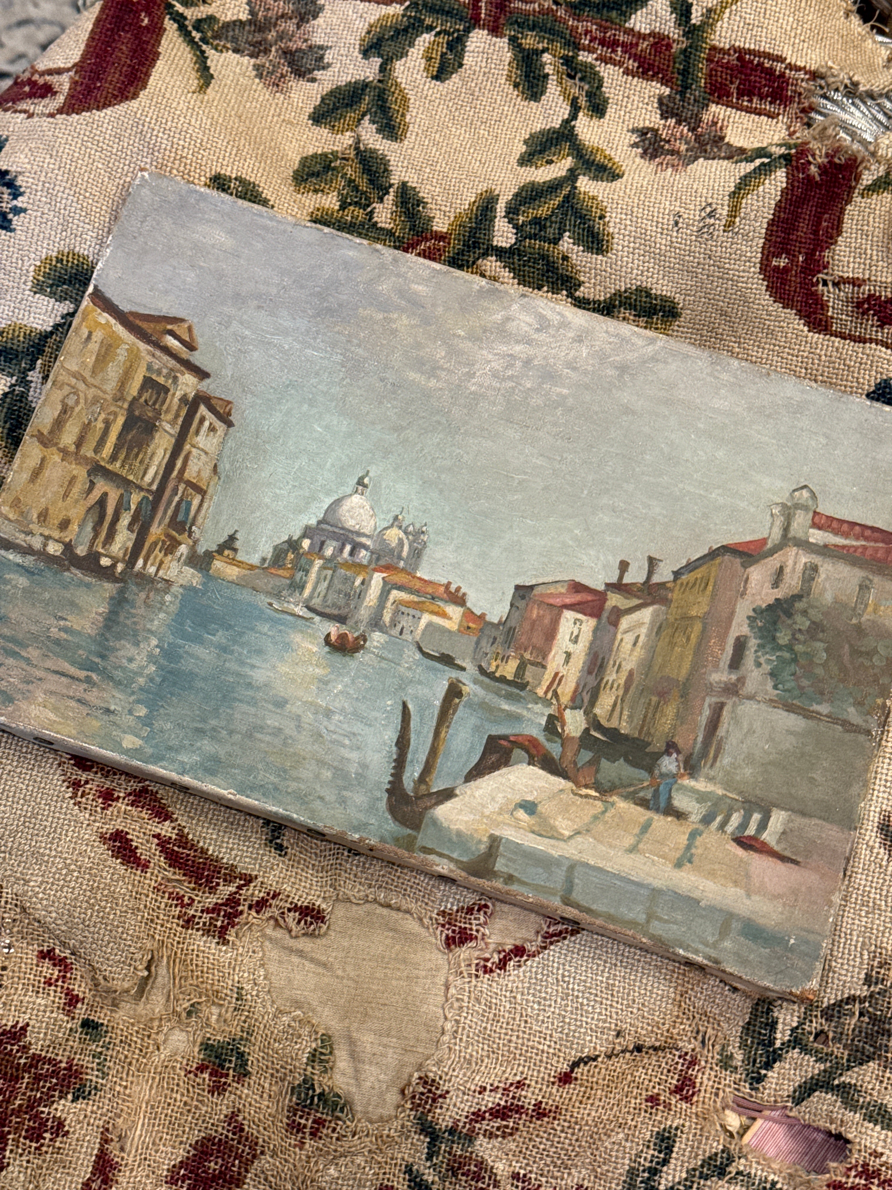 Antique French 1800s Venice Canals Oil Painting