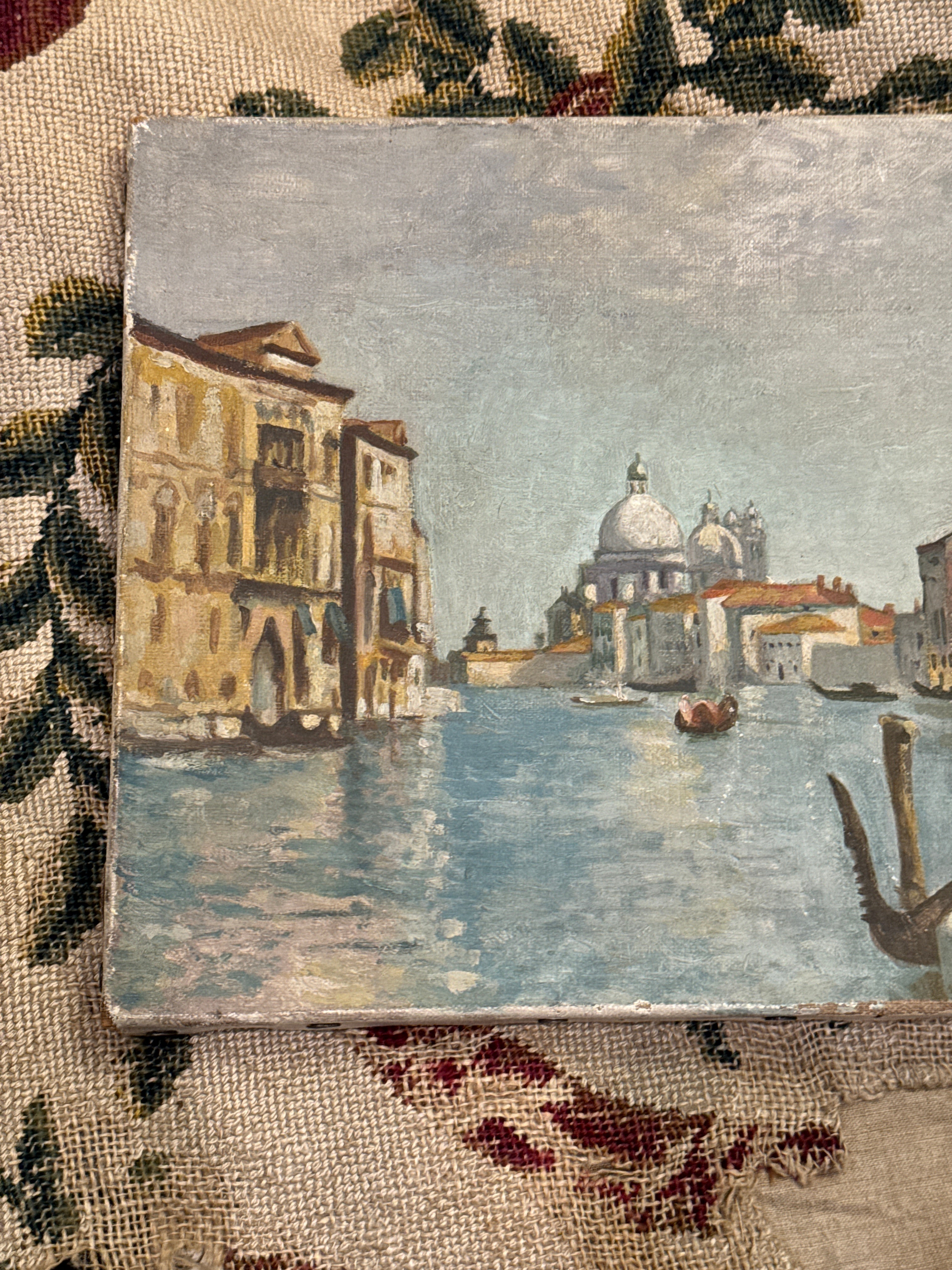 Antique French 1800s Venice Canals Oil Painting