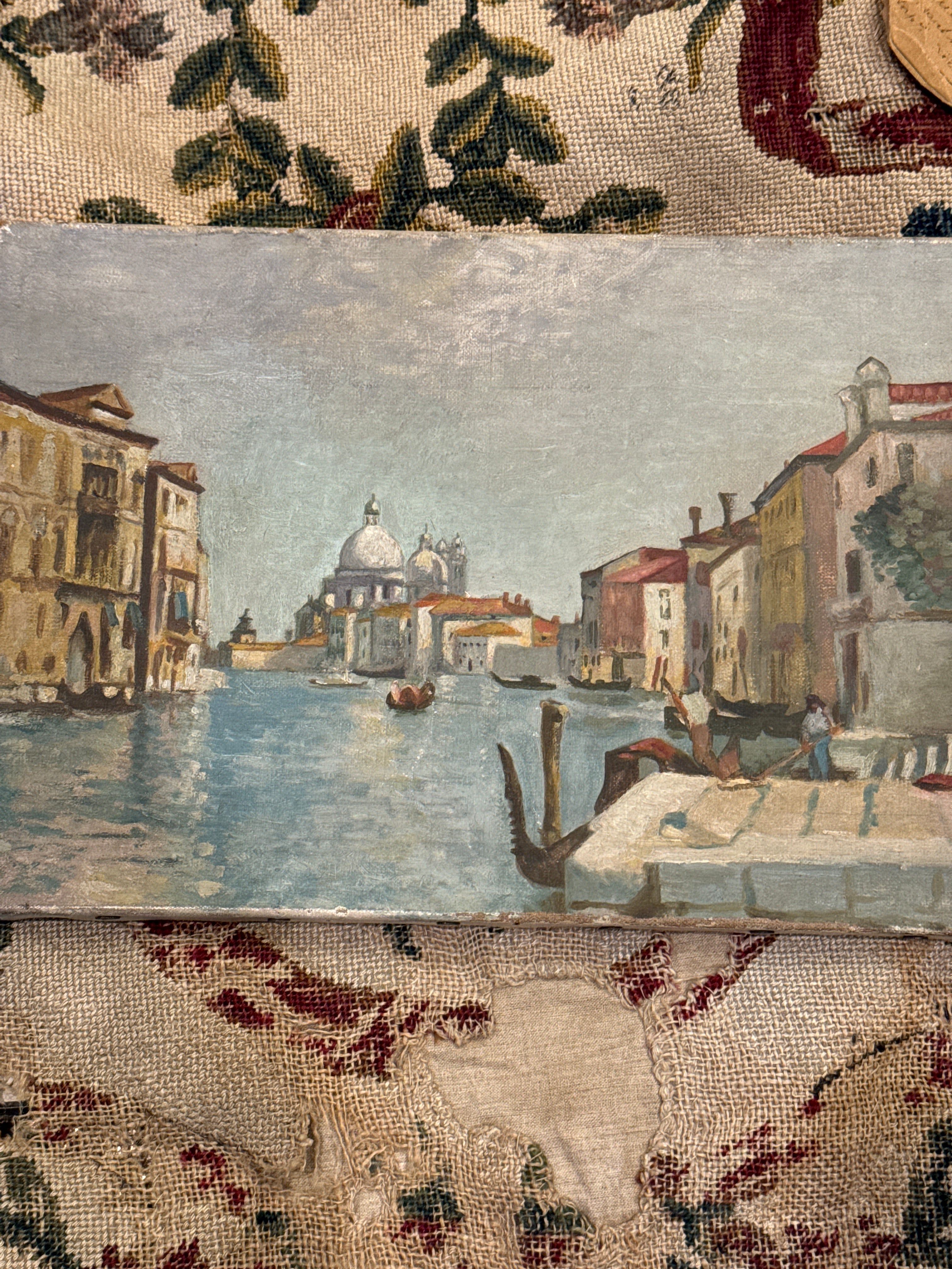 Antique French 1800s Venice Canals Oil Painting