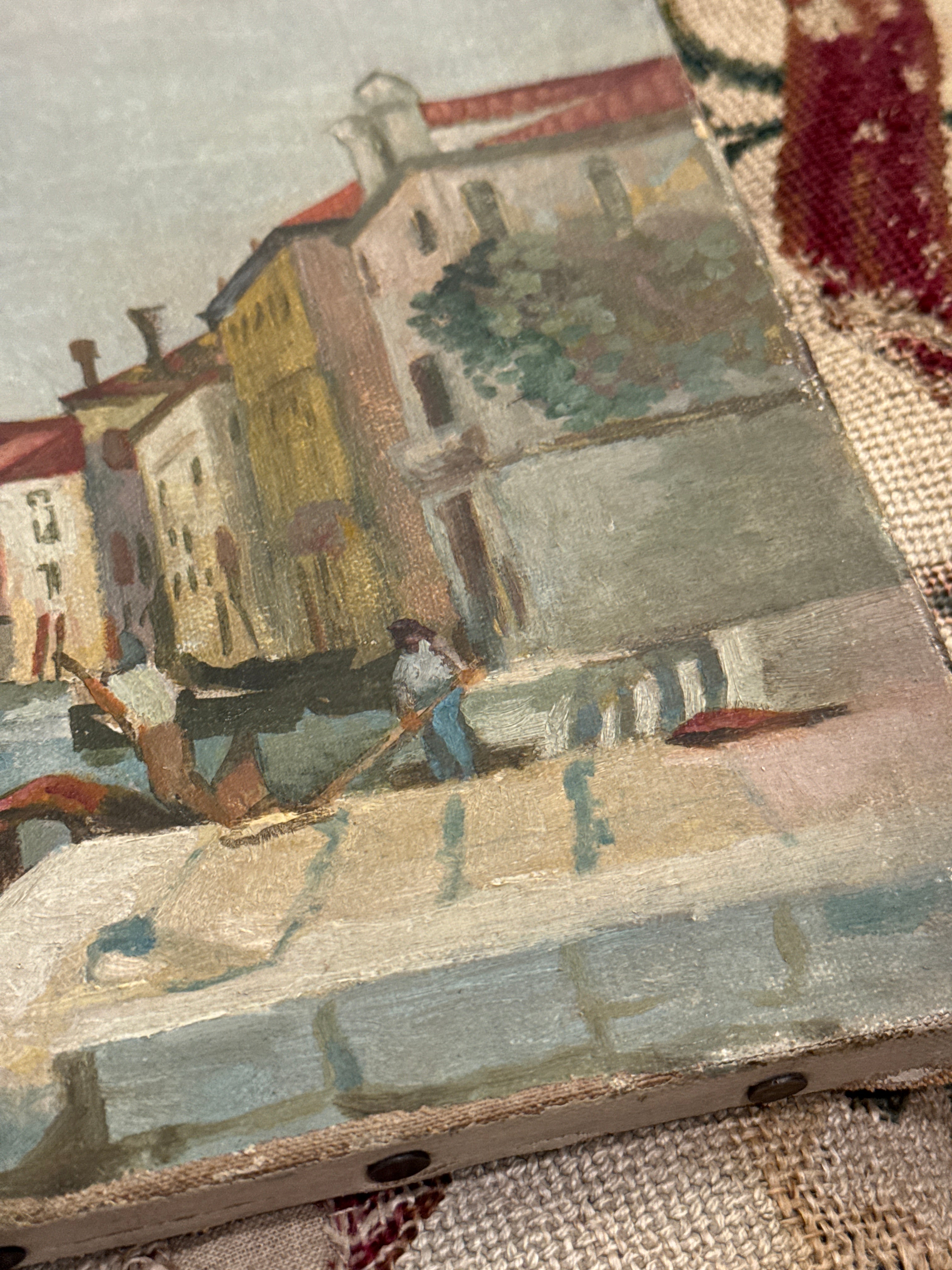 Antique French 1800s Venice Canals Oil Painting