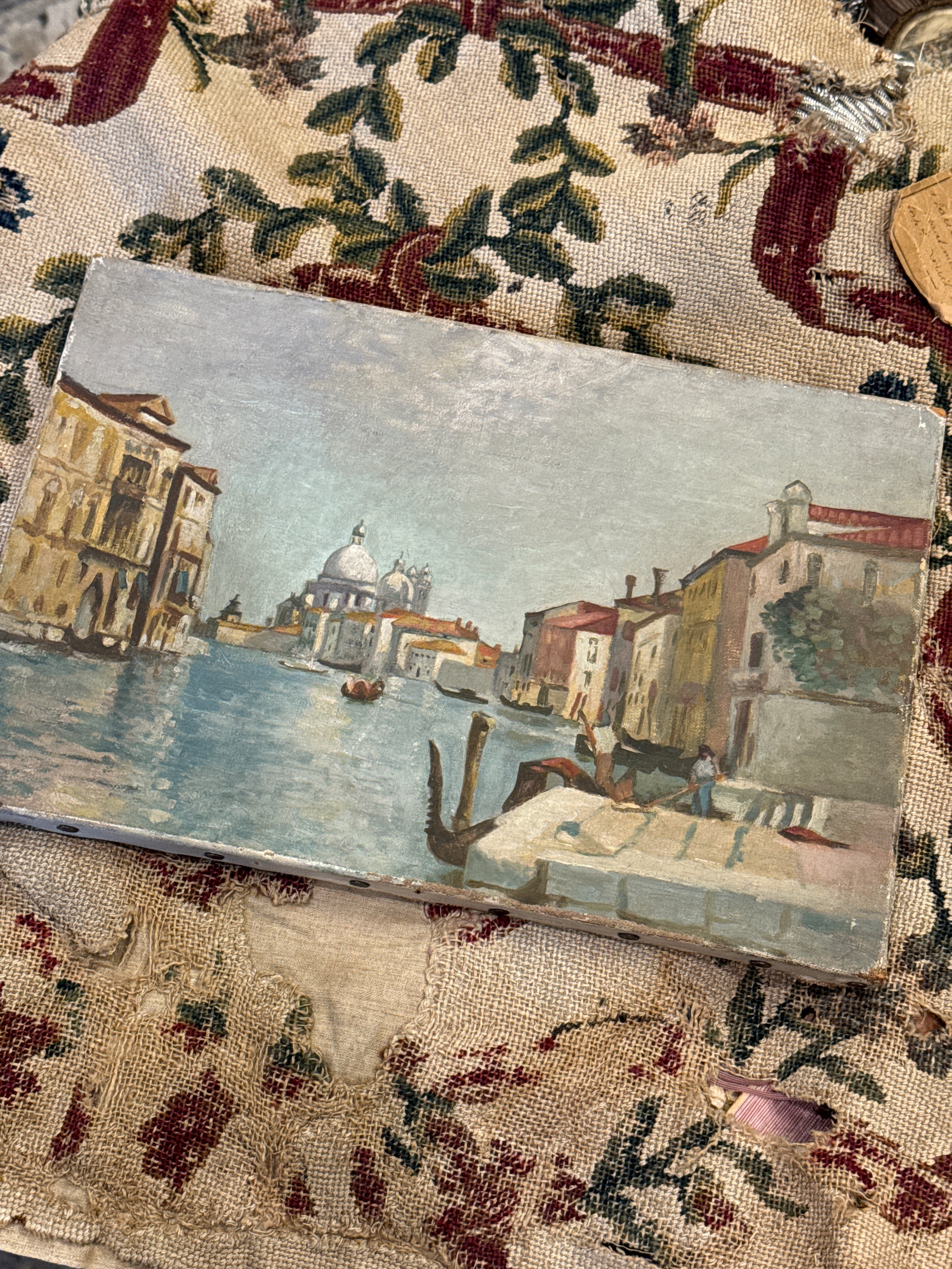 Antique French 1800s Venice Canals Oil Painting