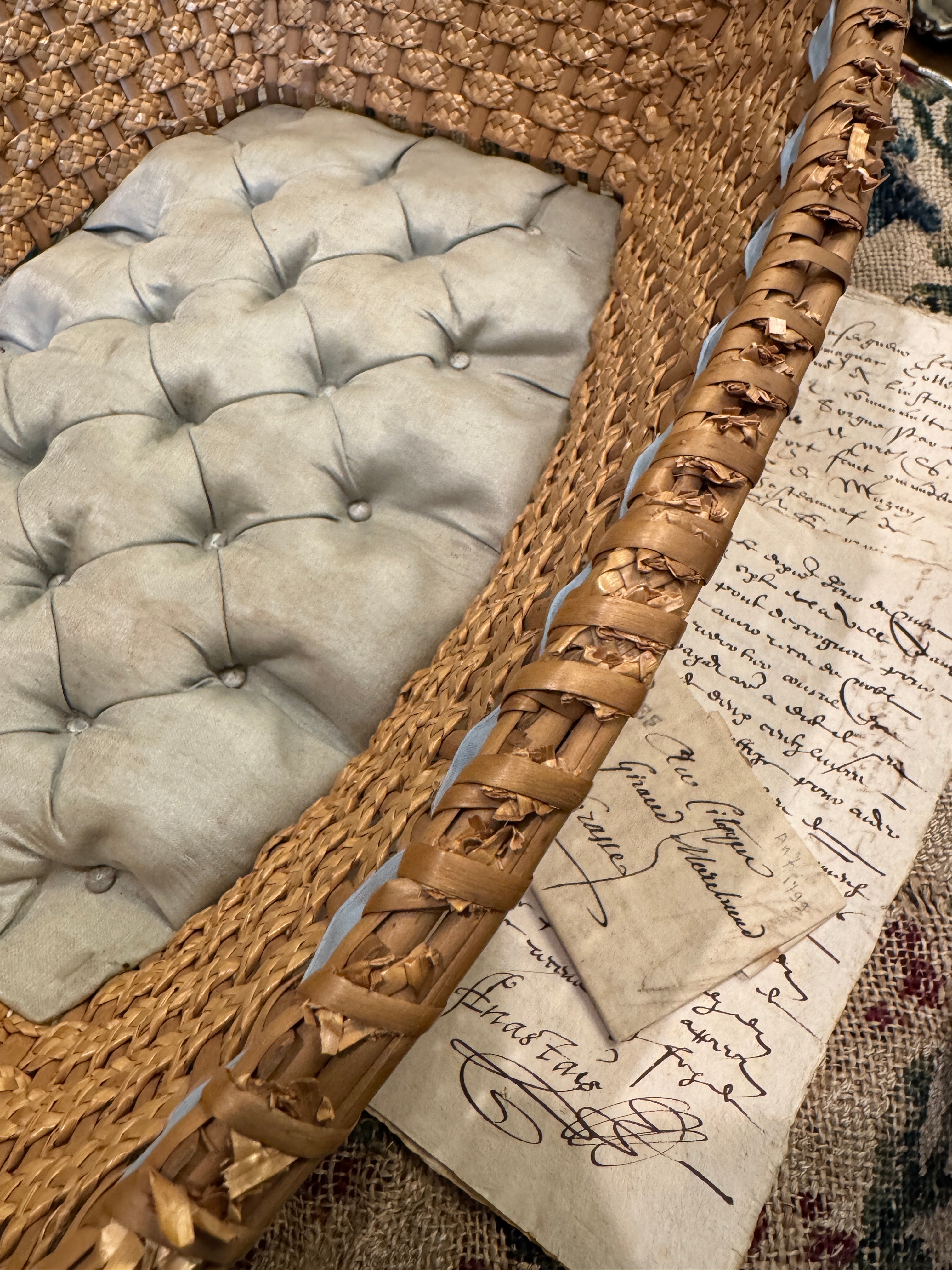 Exceptional Late 19th Century Antique Victorian Hand Woven Wicker Basket