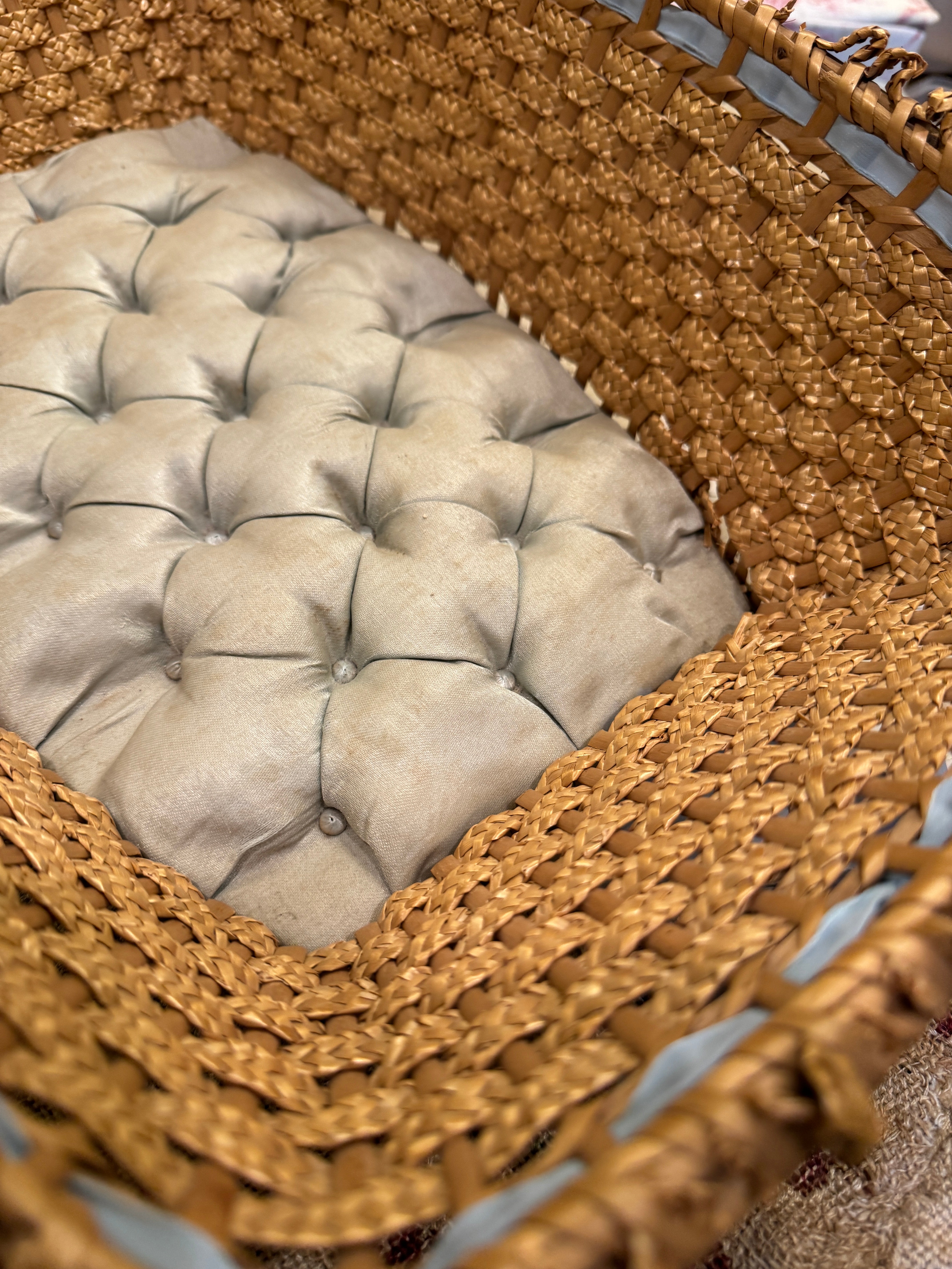 Exceptional Late 19th Century Antique Victorian Hand Woven Wicker Basket