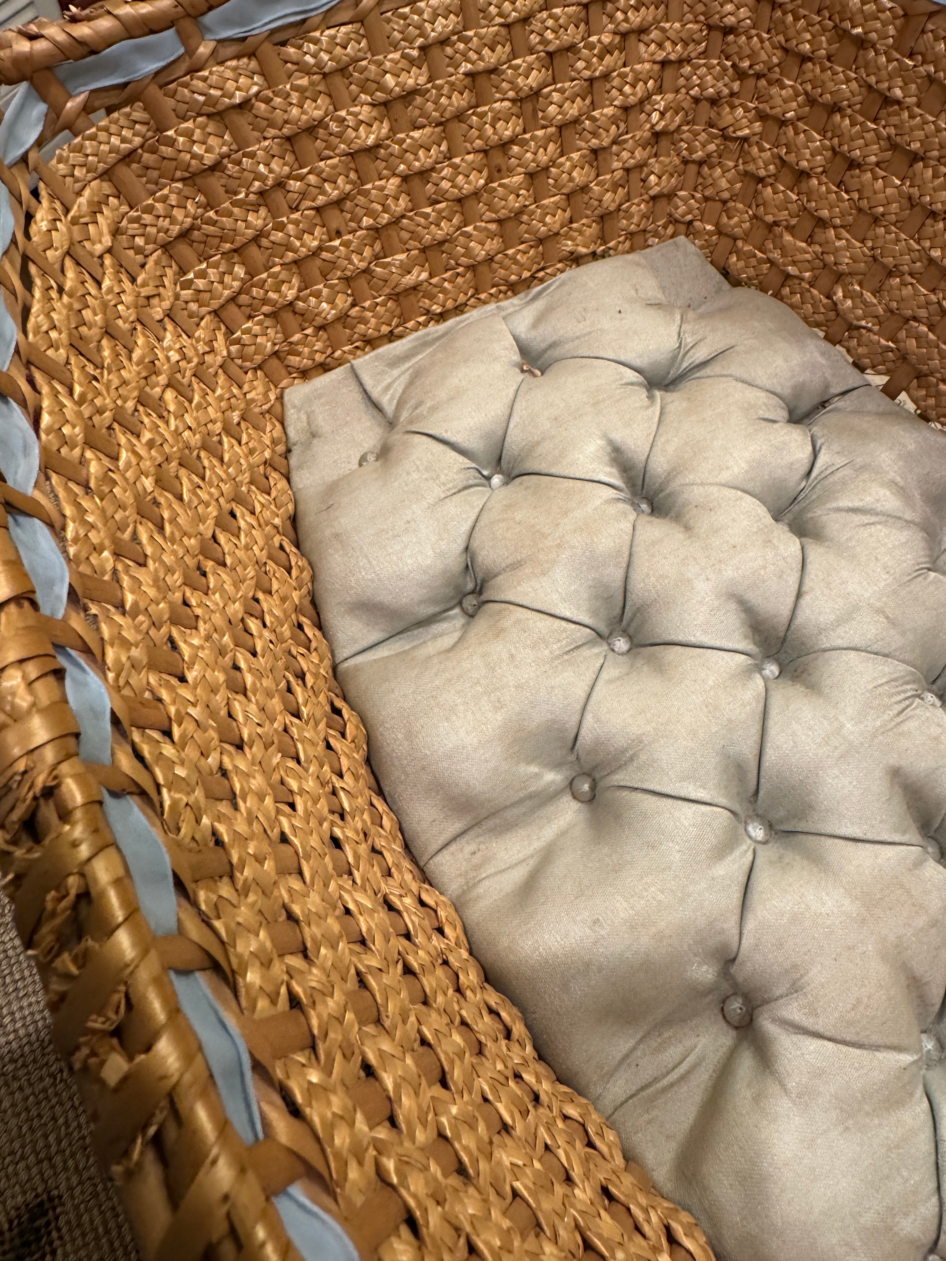 Exceptional Late 19th Century Antique Victorian Hand Woven Wicker Basket